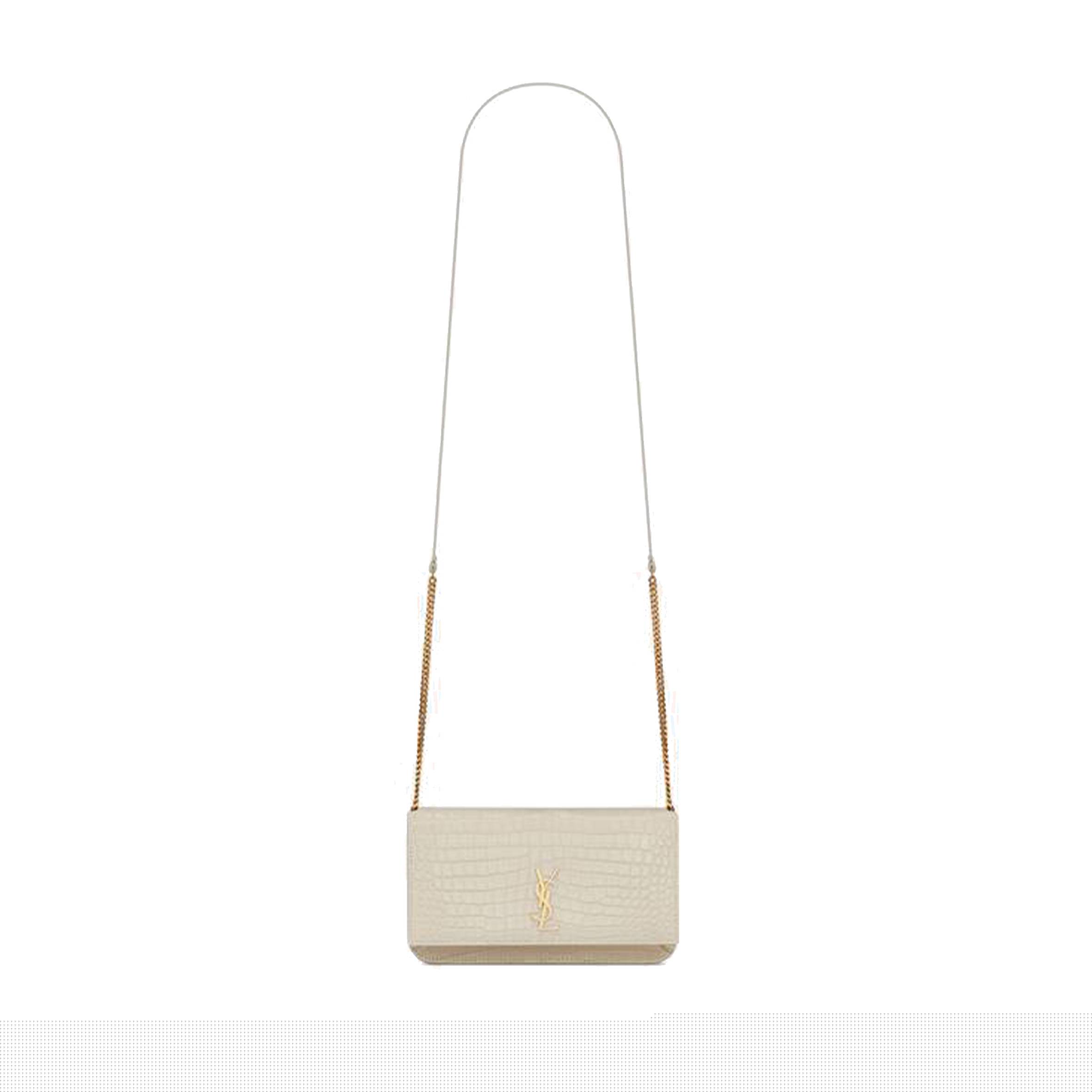 YSL CASSANDRE PHONE HOLDER WITH STRAP IN SHINY CROCODILE-EMBOSSED LEATHER 635095DND1J9207 (18*11*2.5cm)