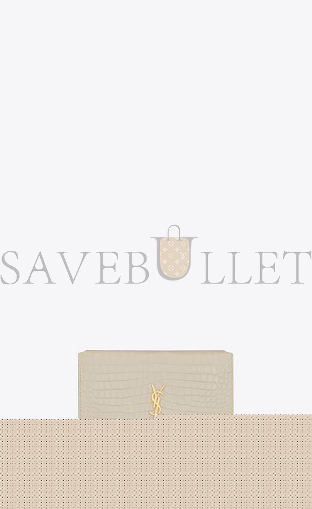 YSL CASSANDRE PHONE HOLDER WITH STRAP IN SHINY CROCODILE-EMBOSSED LEATHER 635095DND1J9207 (18*11*2.5cm)