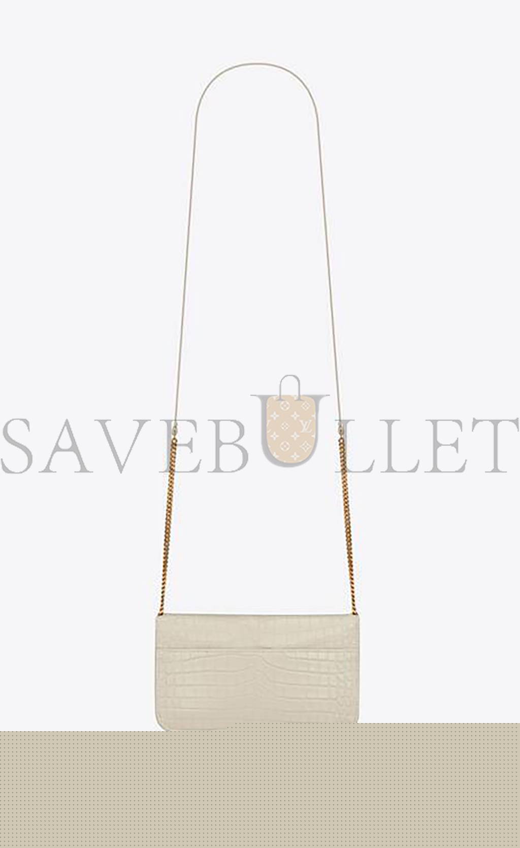 YSL CASSANDRE PHONE HOLDER WITH STRAP IN SHINY CROCODILE-EMBOSSED LEATHER 635095DND1J9207 (18*11*2.5cm)