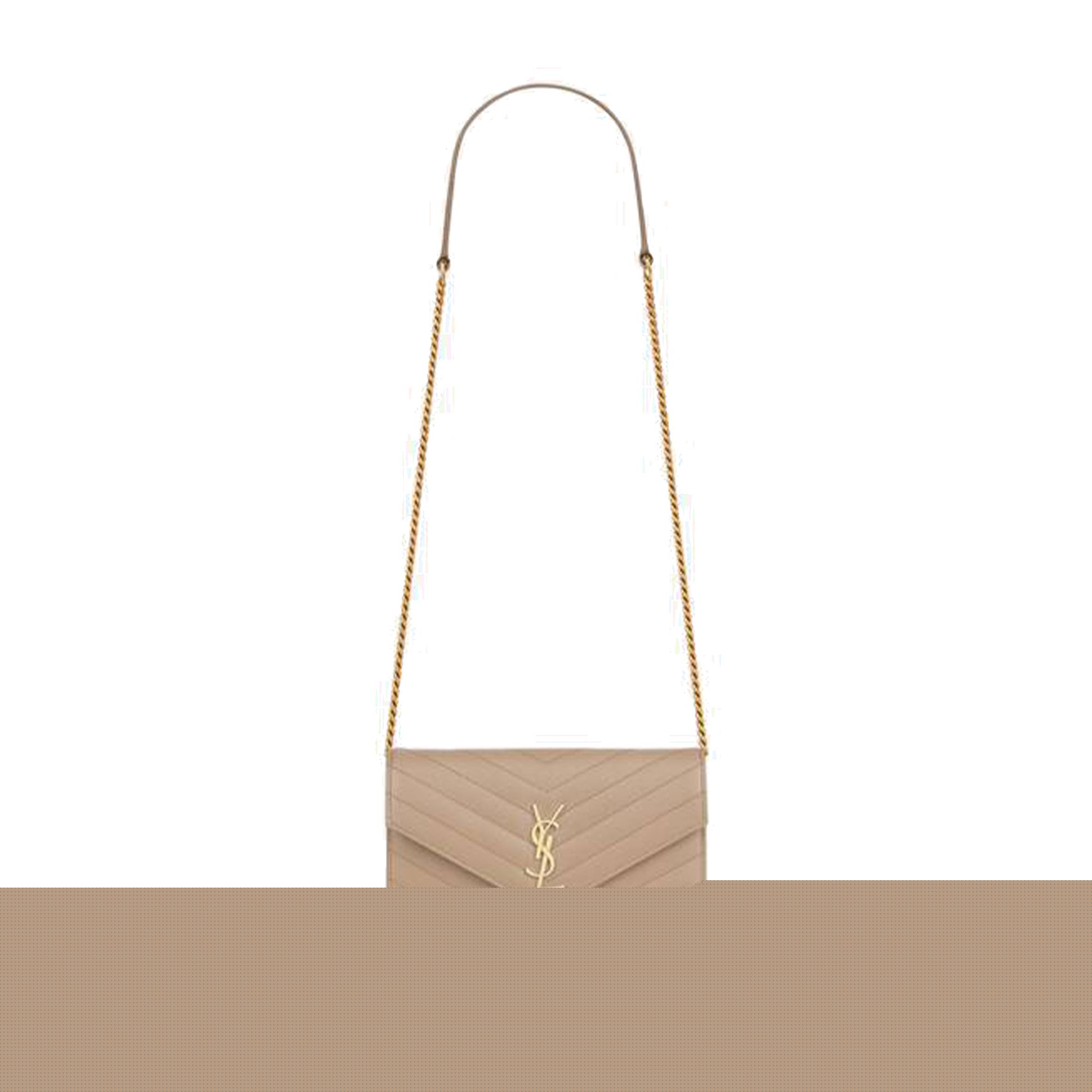 YSL CASSANDRE MATELASSÉ ENVELOPE CHAIN WALLET IN GRAIN DE POUDRE EMBOSSED LEATHER 695108BOW012721 (19*12.5*3.5cm)