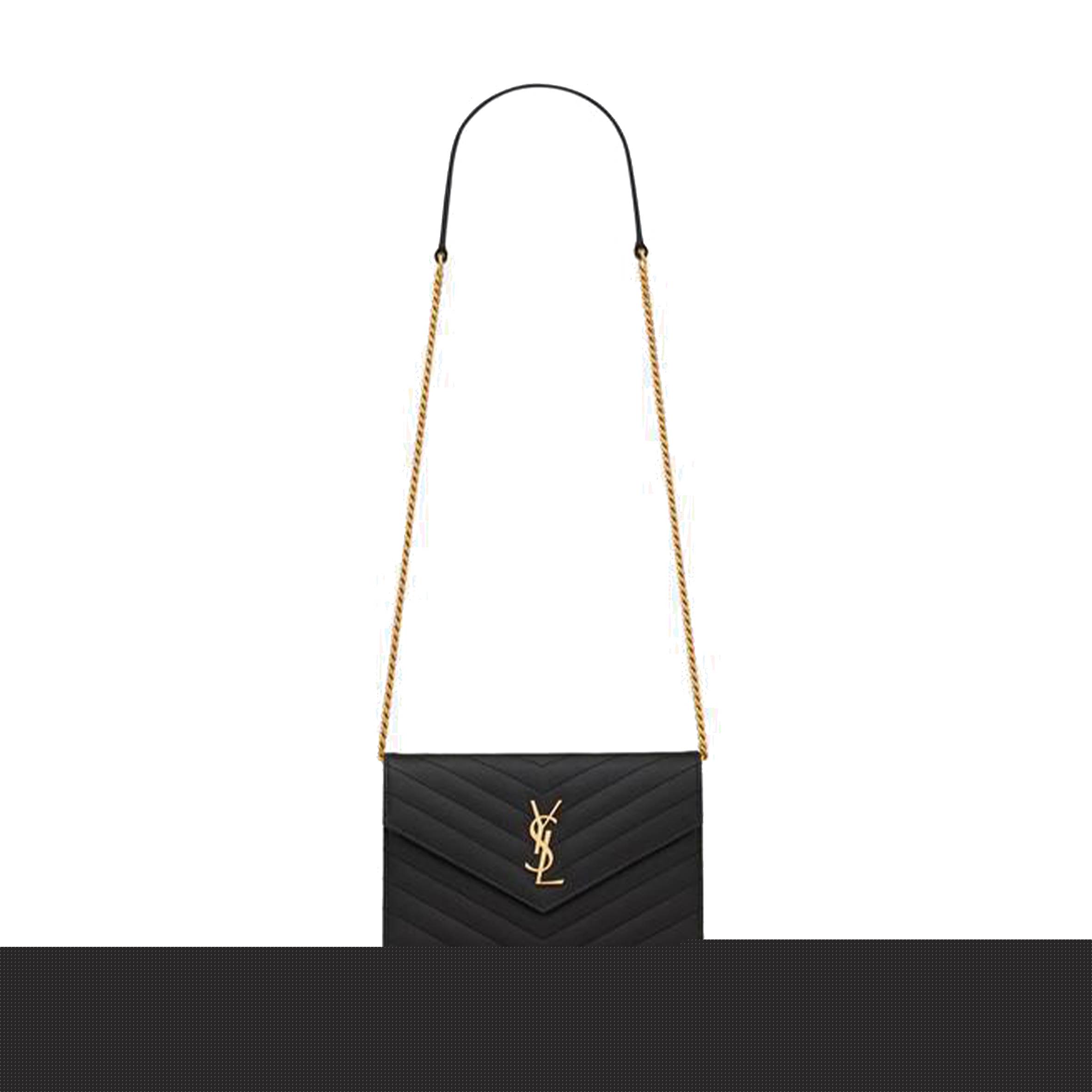 YSL CASSANDRE MATELASSÉ ENVELOPE CHAIN WALLET IN GRAIN DE POUDRE EMBOSSED LEATHER 742920BOW011000 (19*12.5*3.5cm)