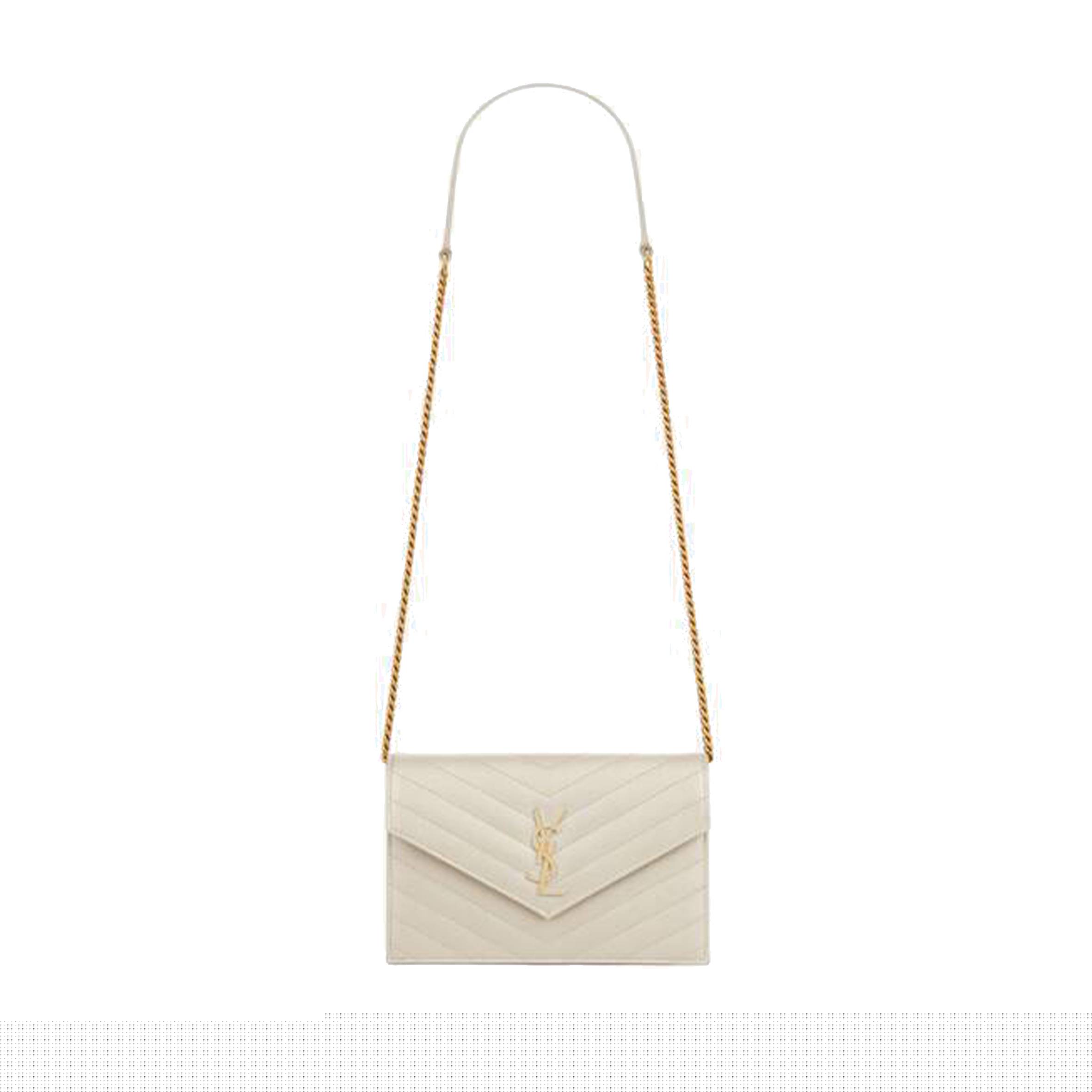 YSL CASSANDRE MATELASSÉ ENVELOPE CHAIN WALLET IN GRAIN DE POUDRE EMBOSSED LEATHER 742920BOW019207 (19*12.5*3.5cm)