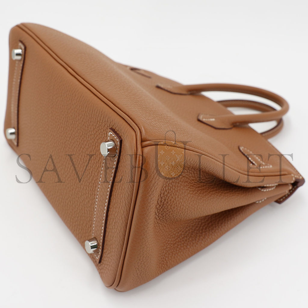 HERMÈS BIRKIN 25 TOGO LEATHER GOLD BROWN SILVER BUCKLE BAG H028369CK37 (25*20*13cm)