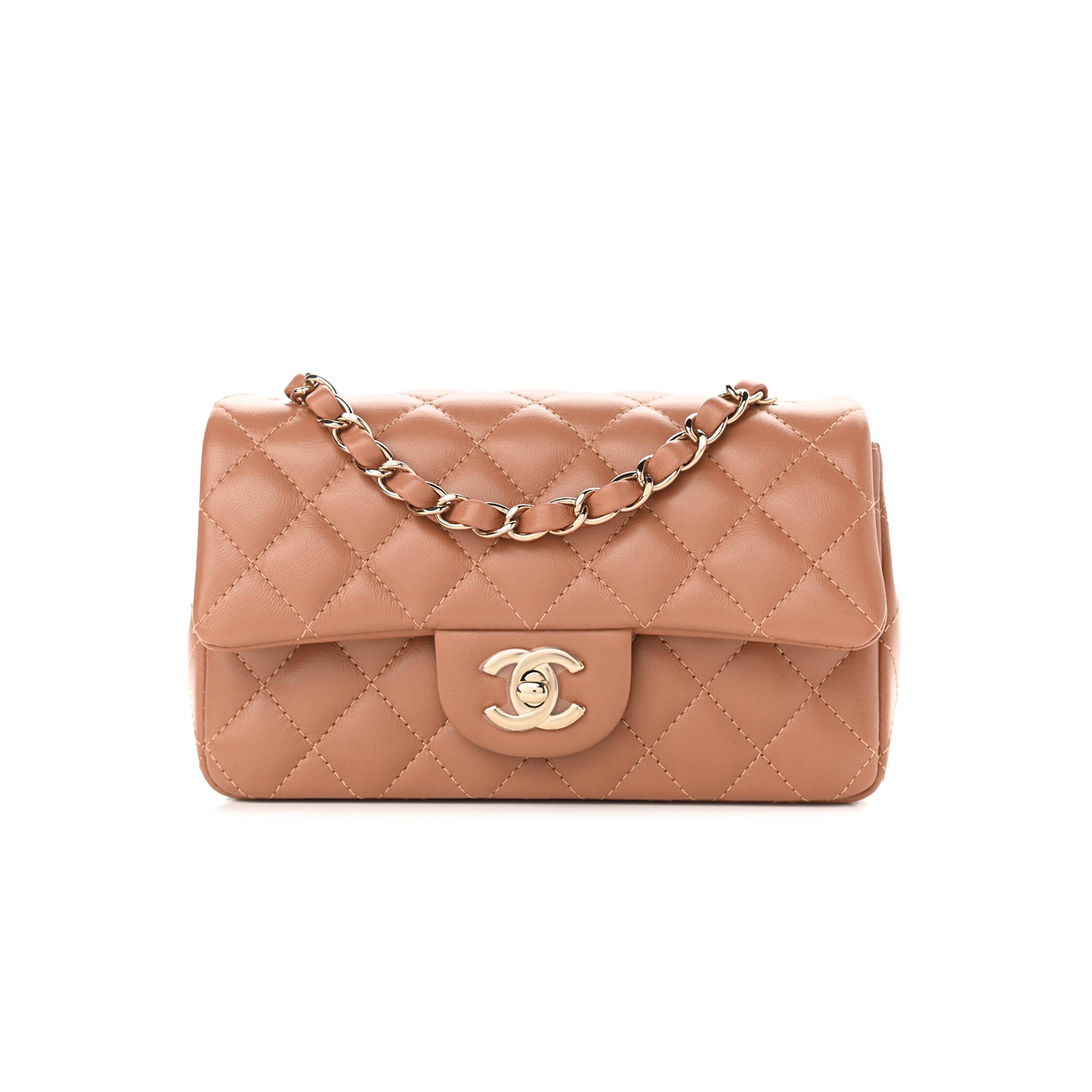 Ch*el lambskin quilted mini rectangular flap brown rose gold hardware (19*11*7cm)