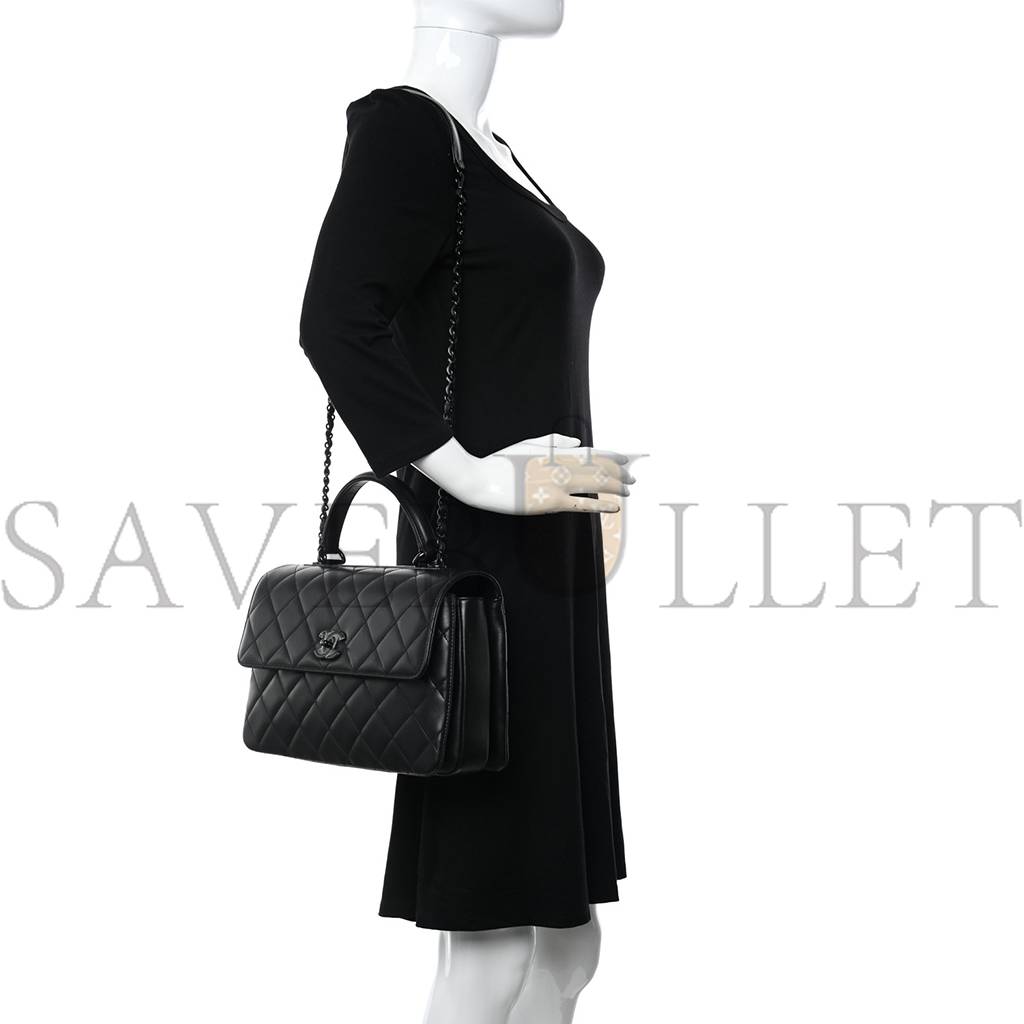 Ch*el lambskin quilted medium trendy cc dual handle flap bag so black black hardware  (25*18*10cm)