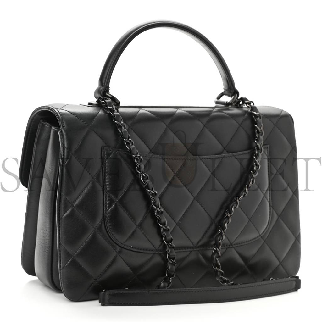 Ch*el lambskin quilted medium trendy cc dual handle flap bag so black black hardware  (25*18*10cm)