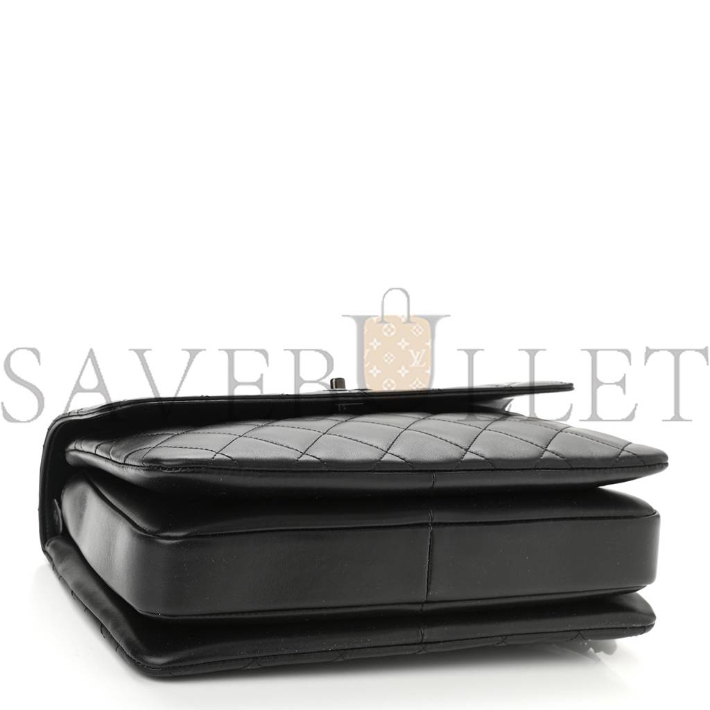 Ch*el lambskin quilted medium trendy cc dual handle flap bag so black black hardware  (25*18*10cm)