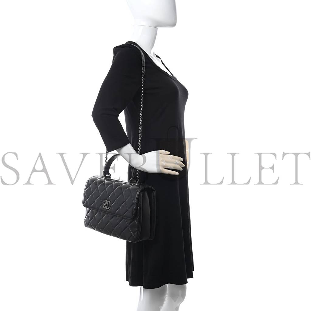 Ch*el lambskin quilted medium trendy cc flap dual handle bag black rose gold hardware  (29*19*9cm)