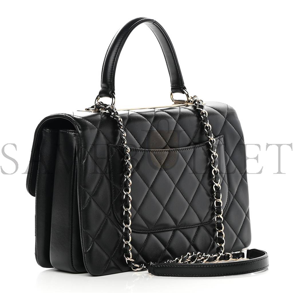Ch*el lambskin quilted medium trendy cc flap dual handle bag black rose gold hardware  (29*19*9cm)