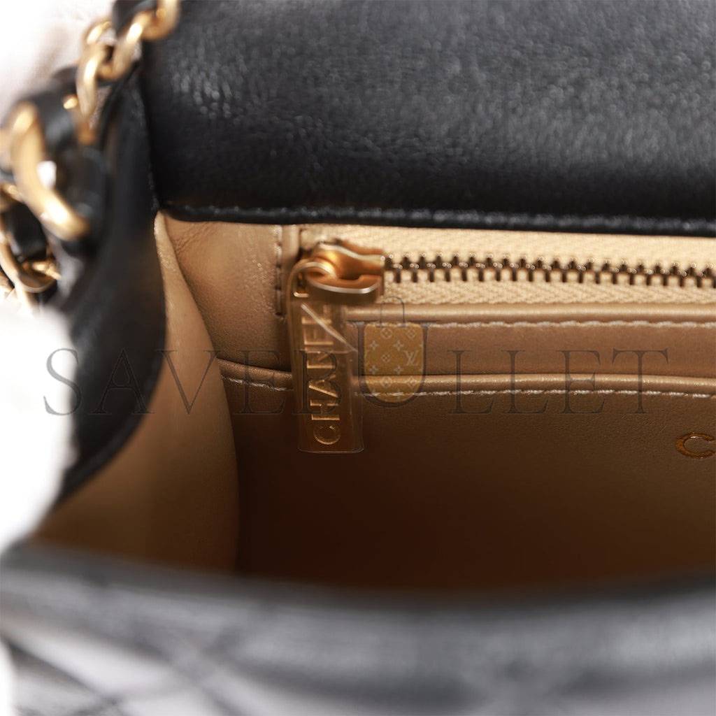 Ch*el pearl crush mini square flap bag black lambskin antique gold hardware  (17*14*8cm)