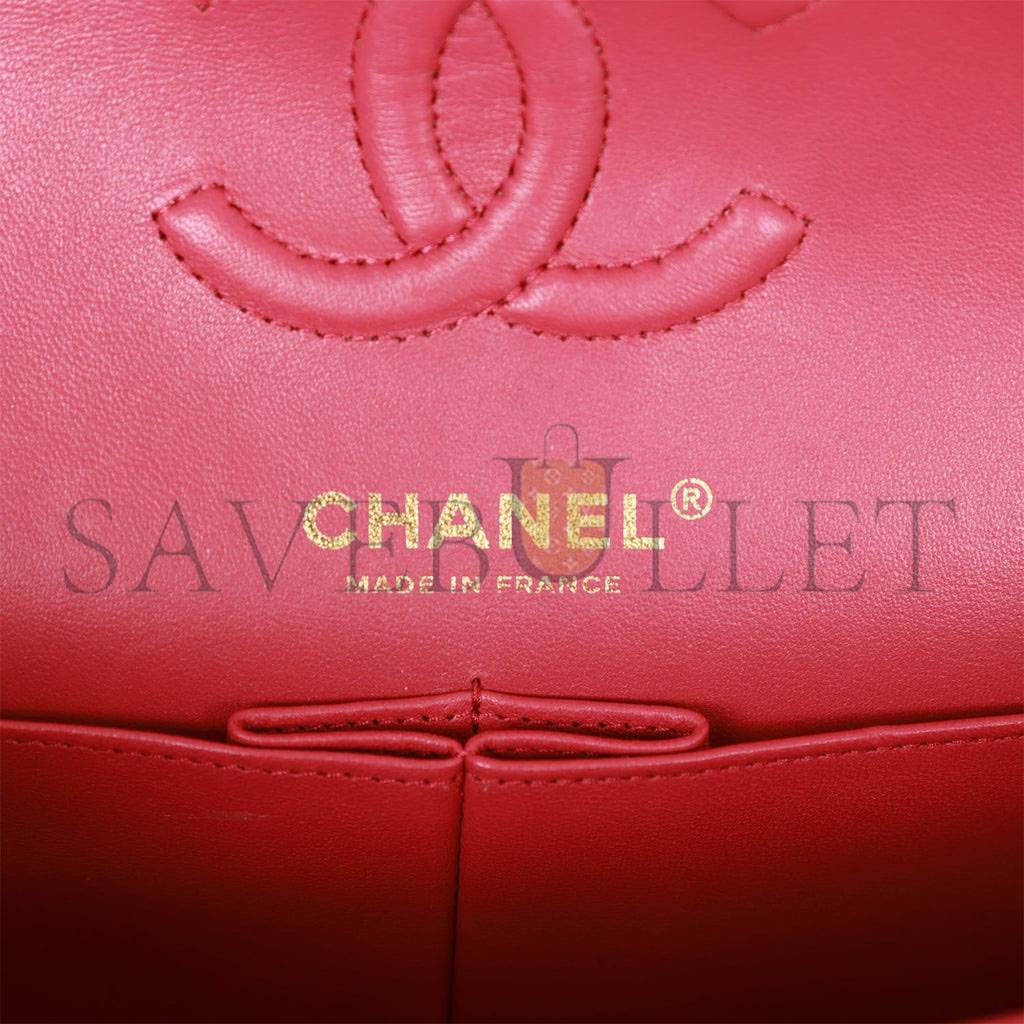 Ch*el small classic double flap dark pink caviar light gold hardware (23*13*6cm)