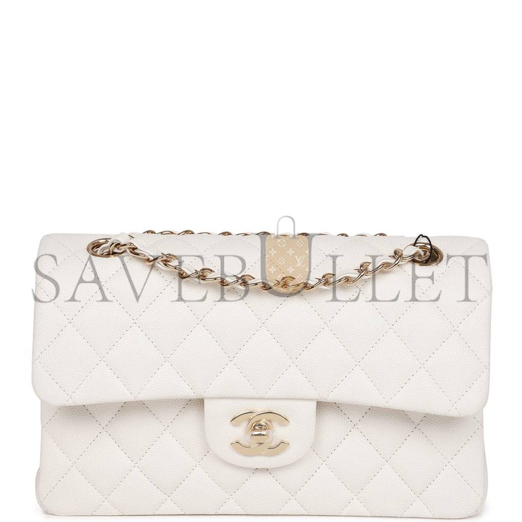 Ch*el small classic double flap white caviar  gold hardware (23*13*6cm)