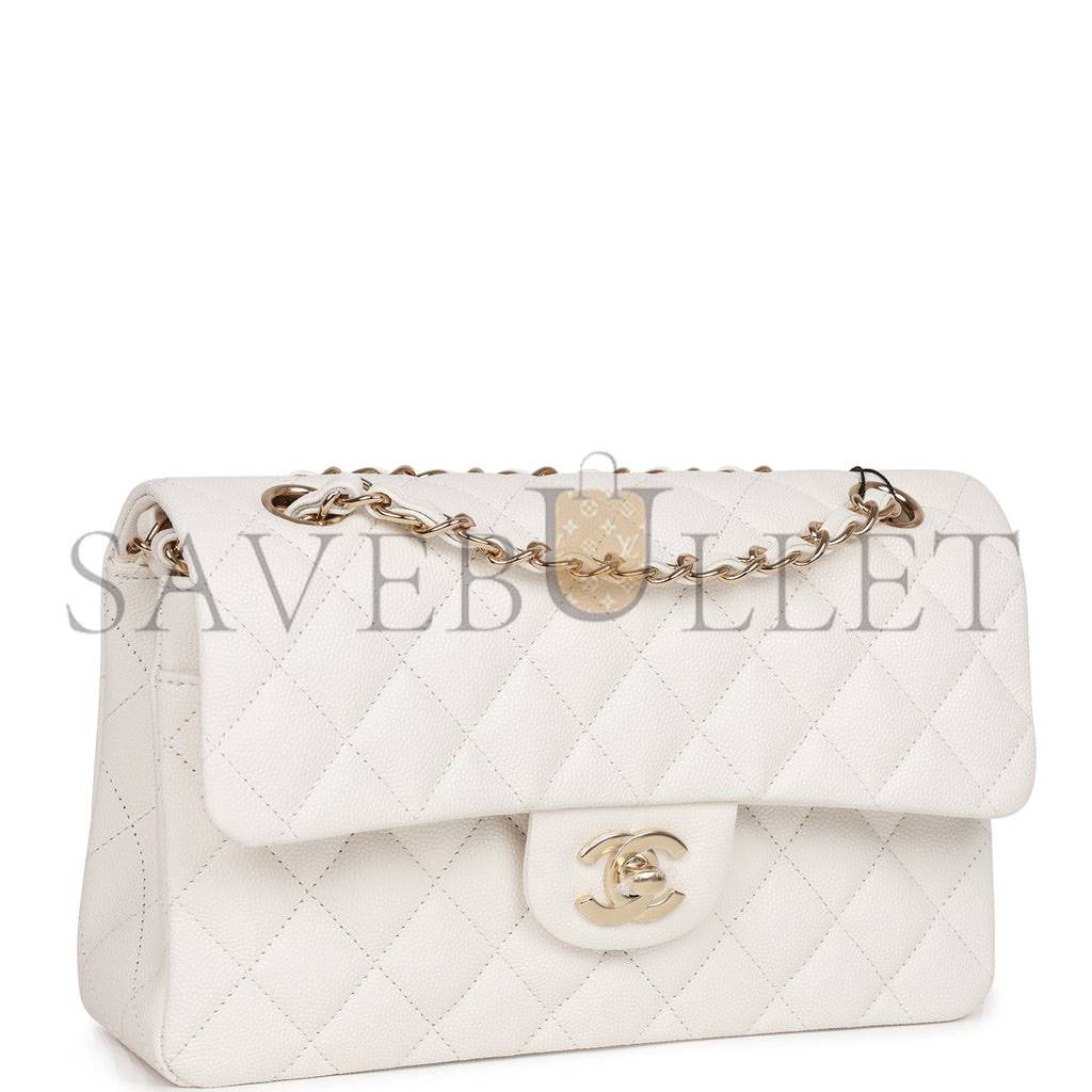Ch*el small classic double flap white caviar  gold hardware (23*13*6cm)