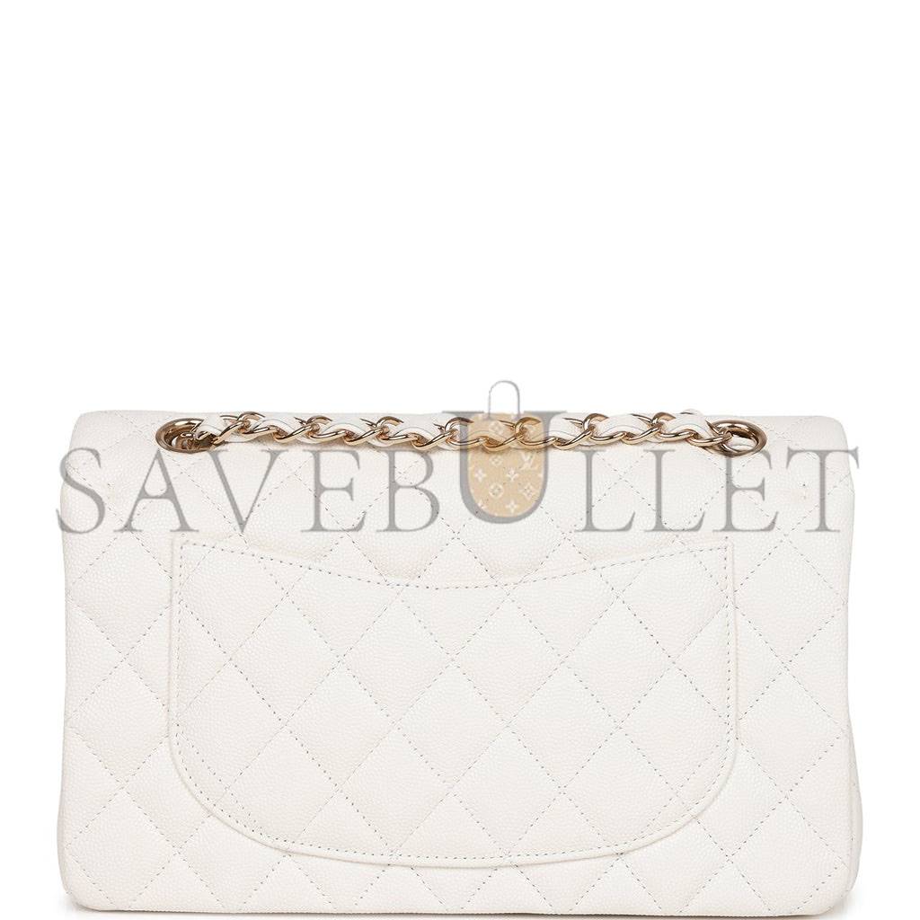Ch*el small classic double flap white caviar  gold hardware (23*13*6cm)