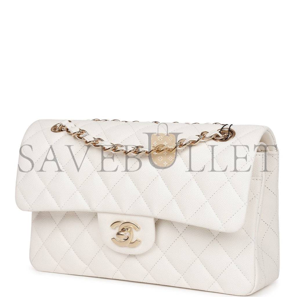 Ch*el small classic double flap white caviar  gold hardware (23*13*6cm)