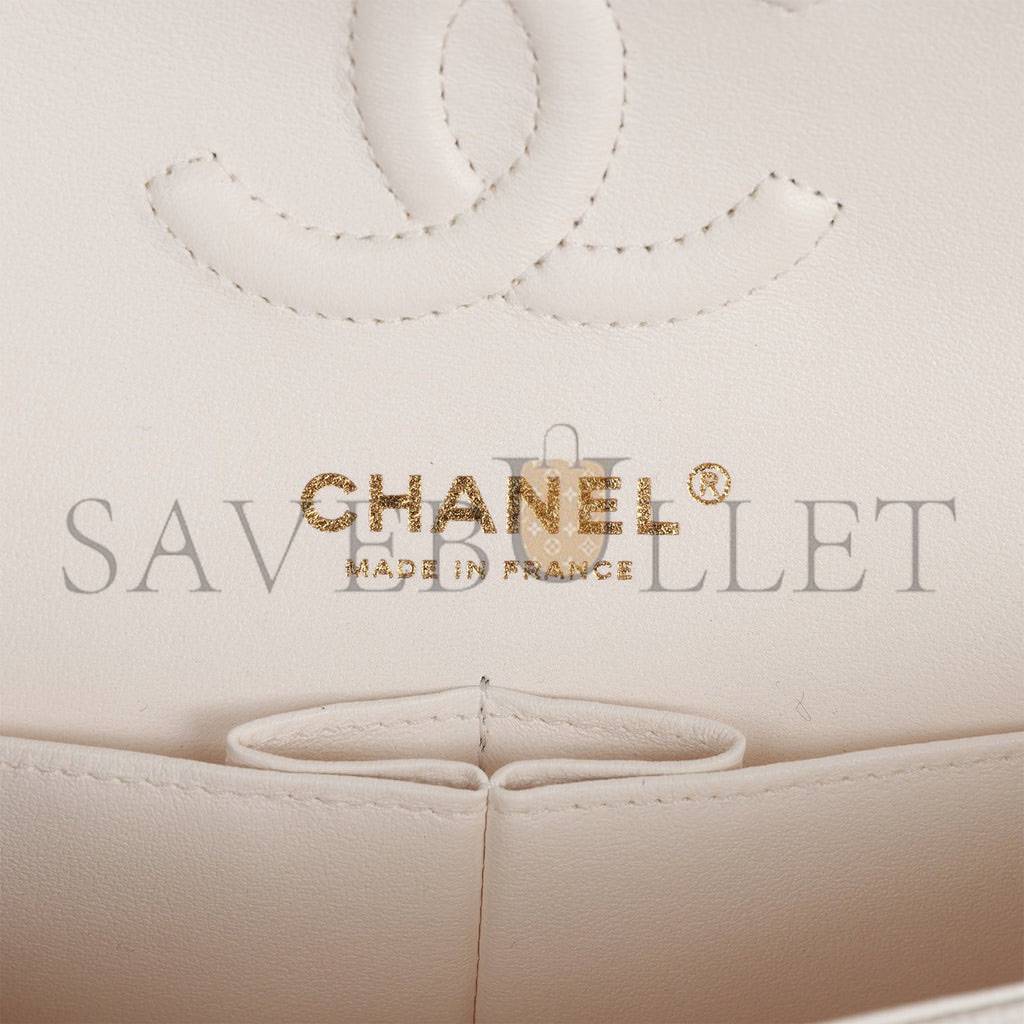 Ch*el small classic double flap white caviar  gold hardware (23*13*6cm)
