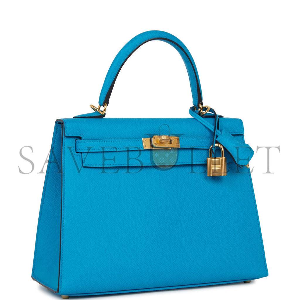 H**mes kelly sellier 25 bleu frida epsom gold hardware   (25*17*7cm)