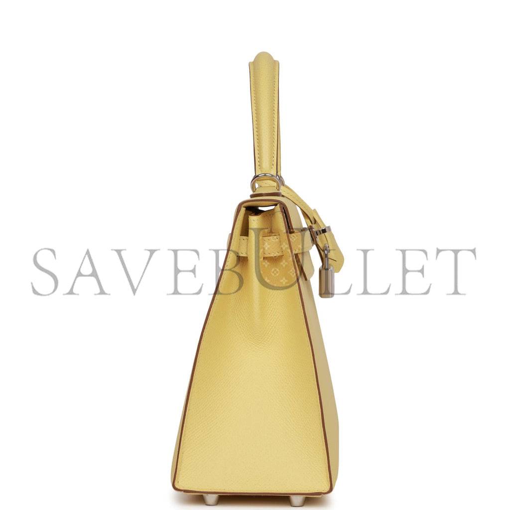 H**mes kelly sellier 25 jaune poussin epsom palladium hardware   (25*17*7cm)