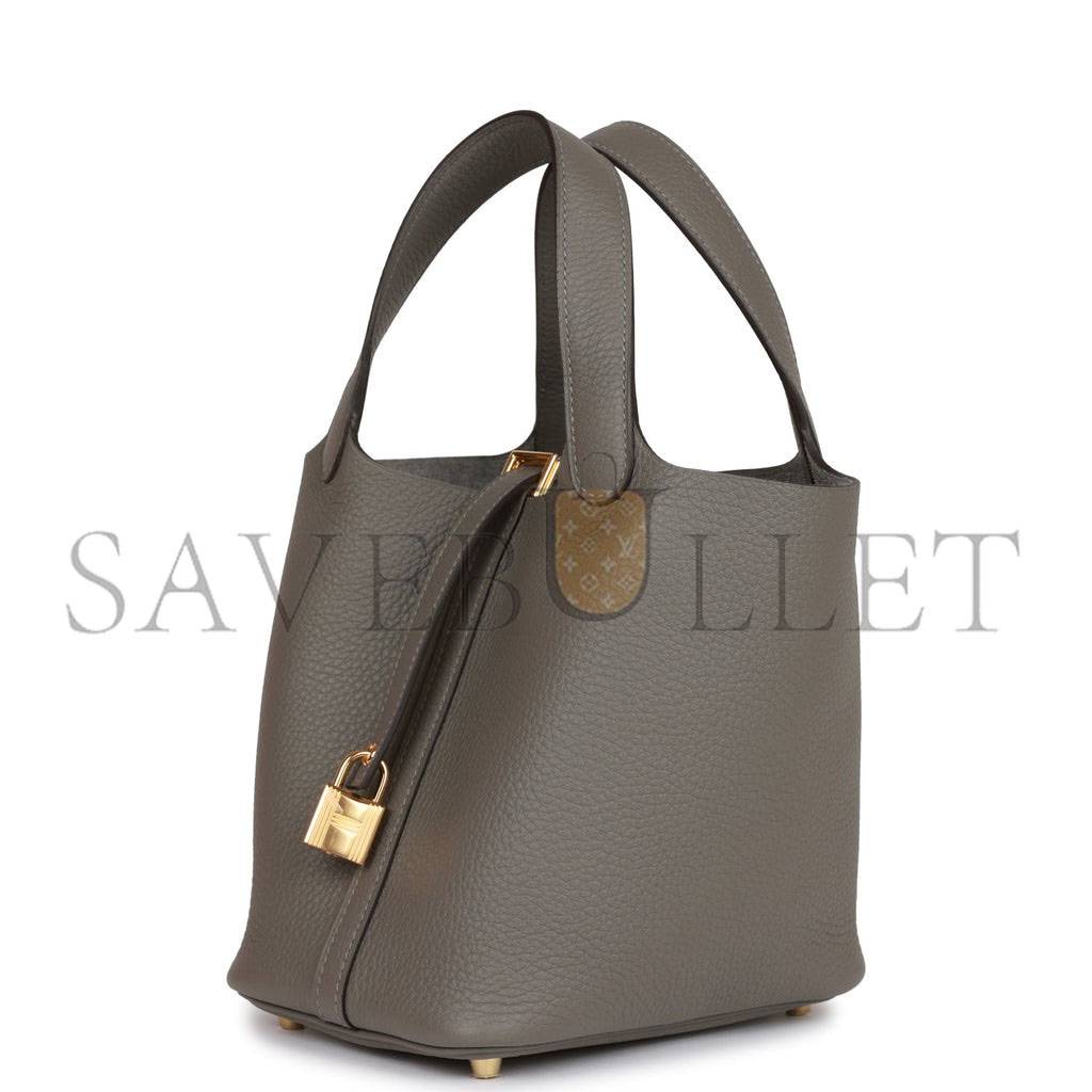 H**mes picotin lock 18 gris meyer clemence gold hardware (18*13*18cm)