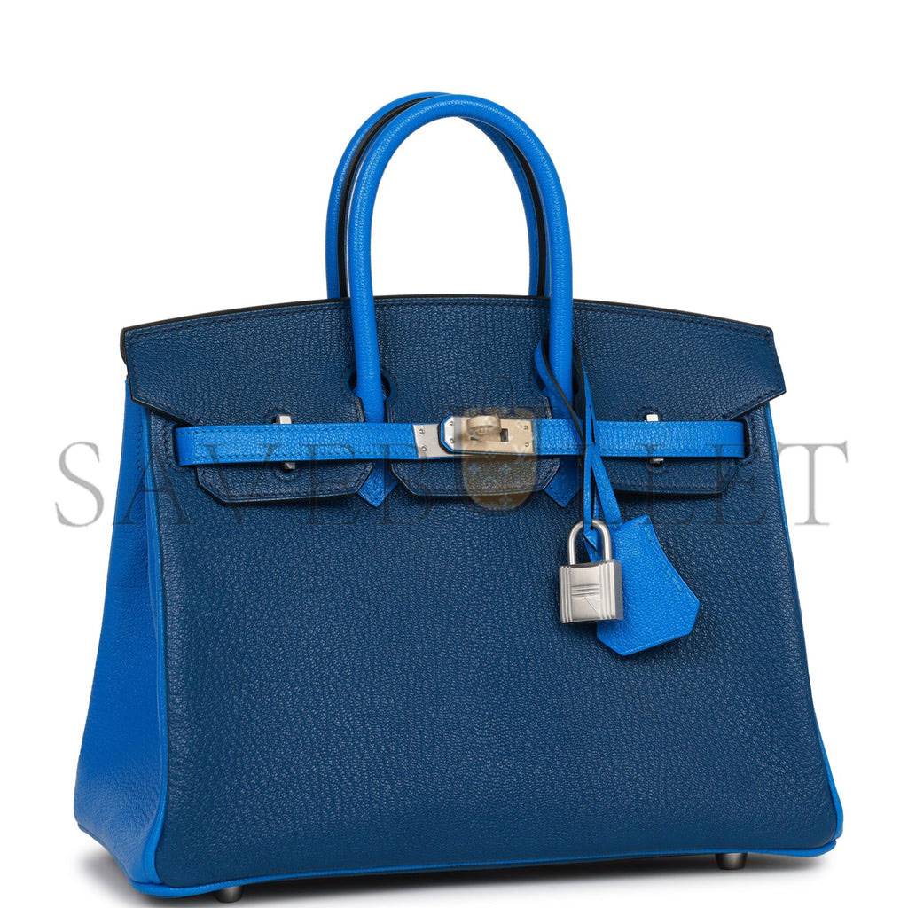 H**mes special order (hss) birkin 25 bleu hydra and bleu saphir chÈvre brushed palladium hardware handmade  (25cm)