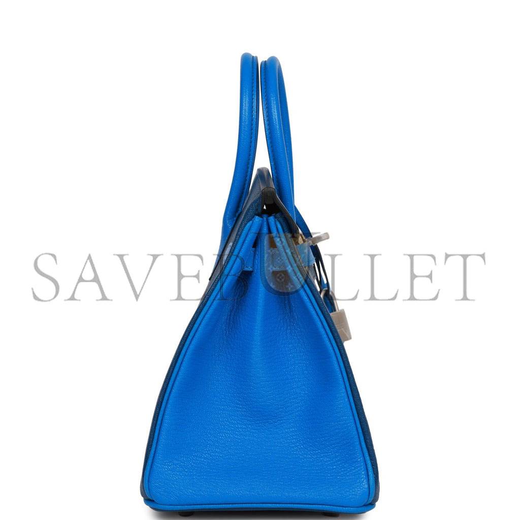 H**mes special order (hss) birkin 25 bleu hydra and bleu saphir chÈvre brushed palladium hardware handmade  (25cm)