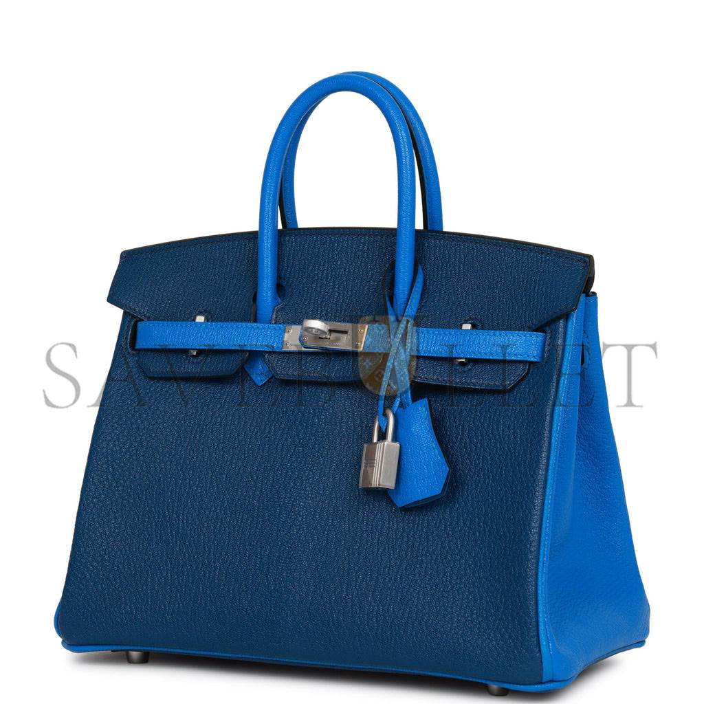 H**mes special order (hss) birkin 25 bleu hydra and bleu saphir chÈvre brushed palladium hardware handmade  (25cm)