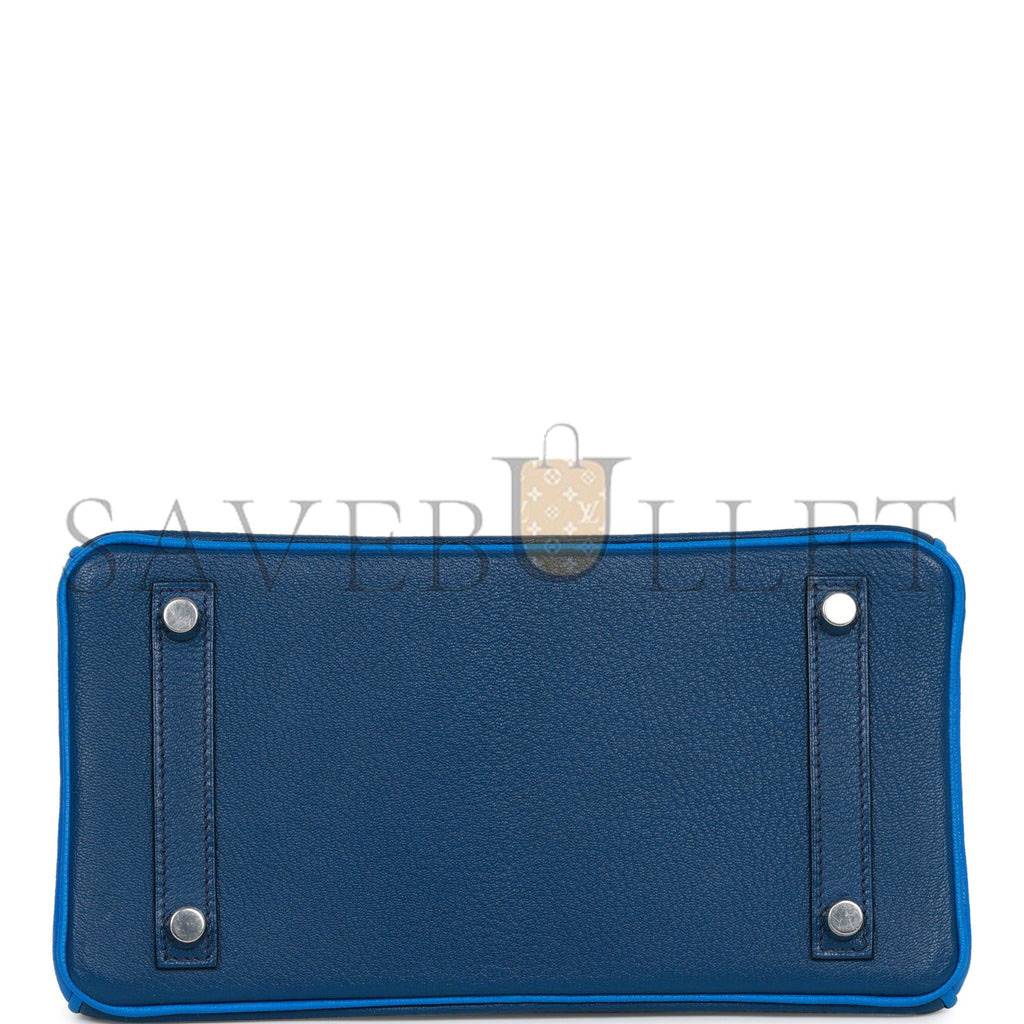 H**mes special order (hss) birkin 25 bleu hydra and bleu saphir chÈvre brushed palladium hardware handmade  (25cm)