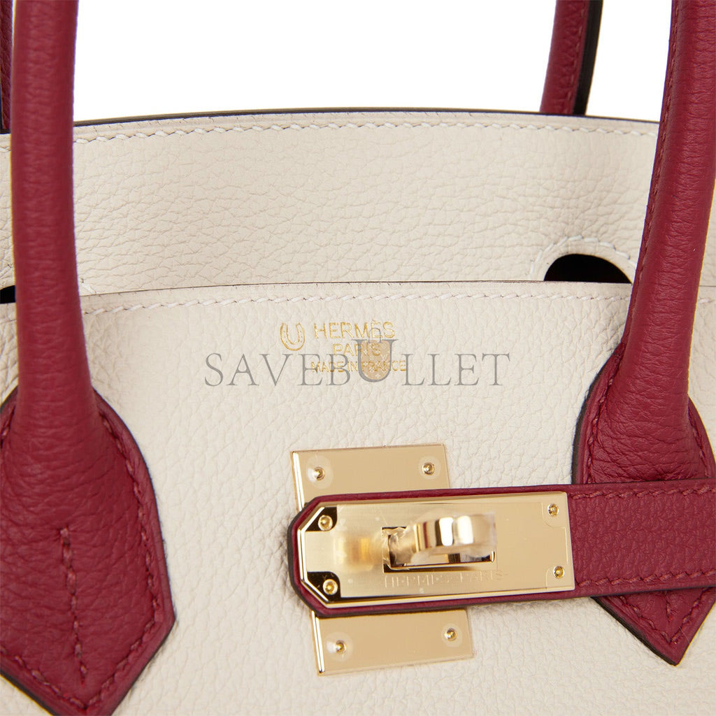 H**mes special order (hss) birkin 30 craie and rouge grenat togo permabrass hardware ( 30cm*22*16cm)