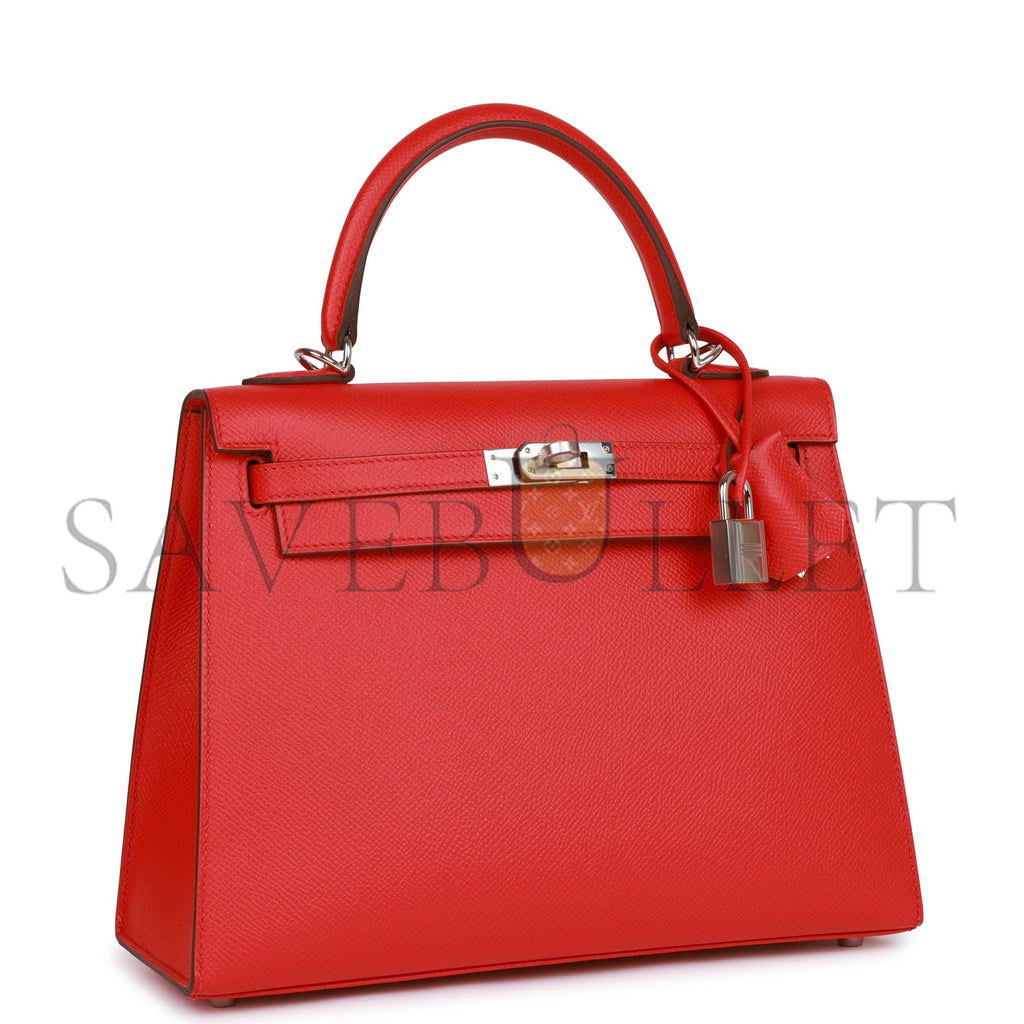 H**mes kelly sellier 25 rouge de coeur verso epsom palladium hardware  (25*17*7cm