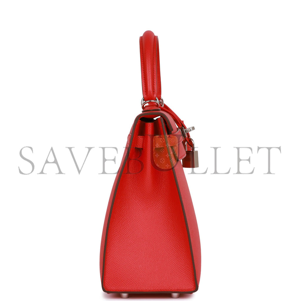 H**mes kelly sellier 25 rouge de coeur verso epsom palladium hardware  (25*17*7cm
