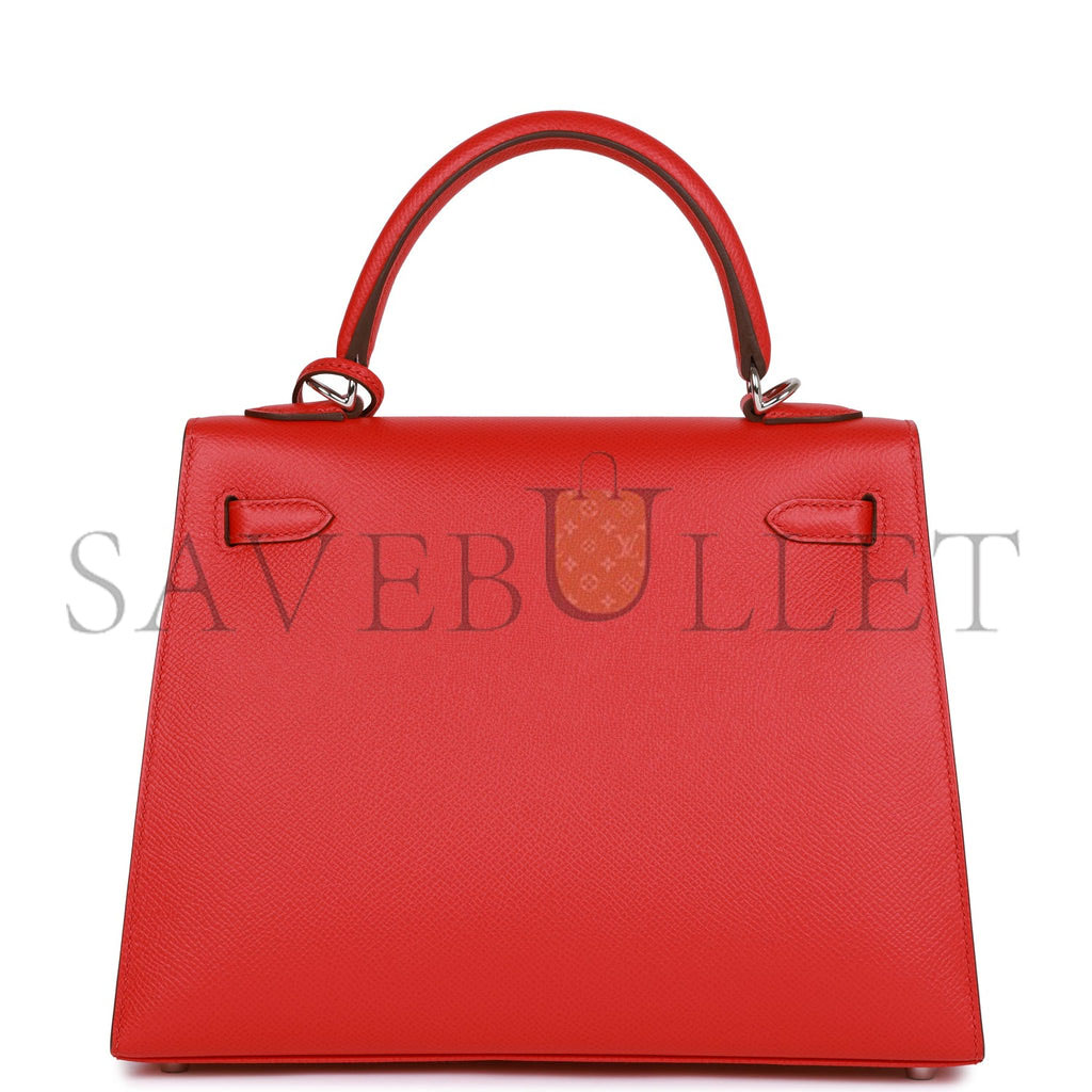 H**mes kelly sellier 25 rouge de coeur verso epsom palladium hardware  (25*17*7cm