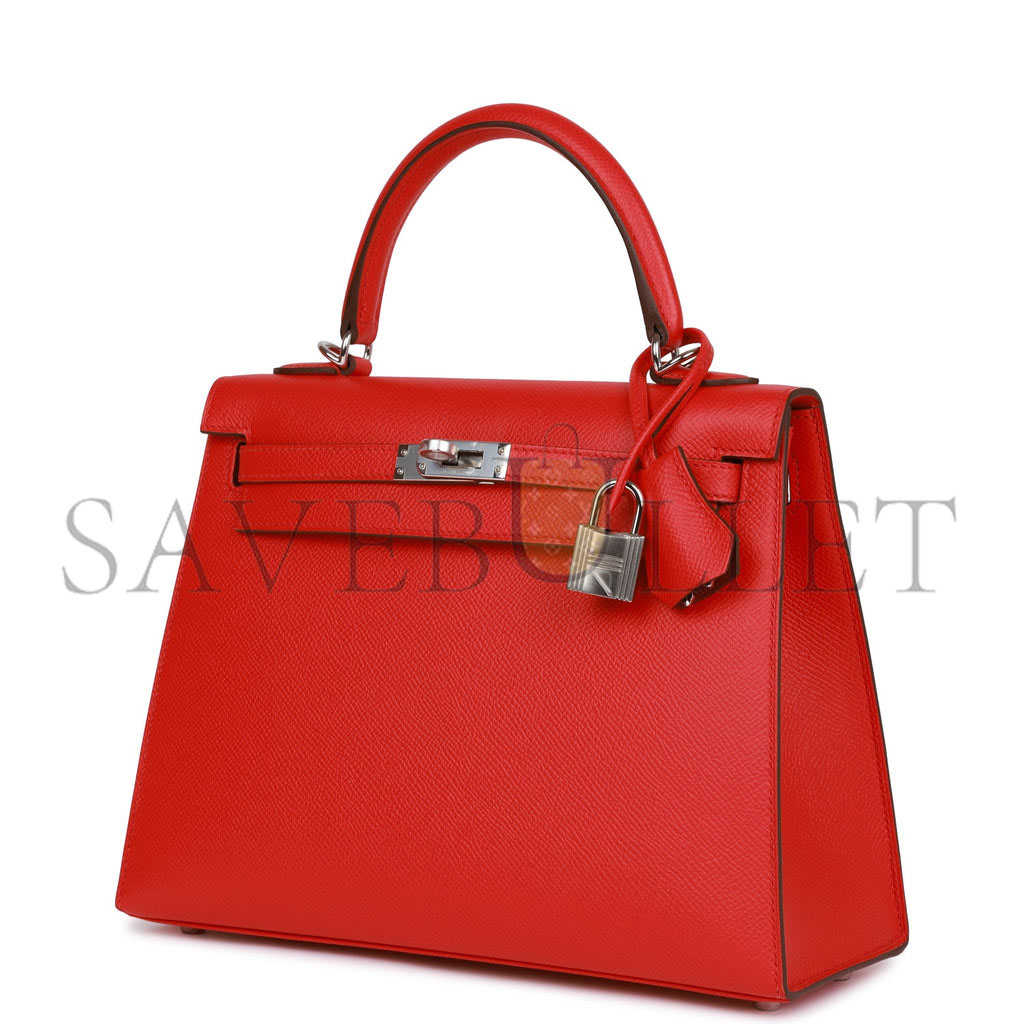 H**mes kelly sellier 25 rouge de coeur verso epsom palladium hardware  (25*17*7cm
