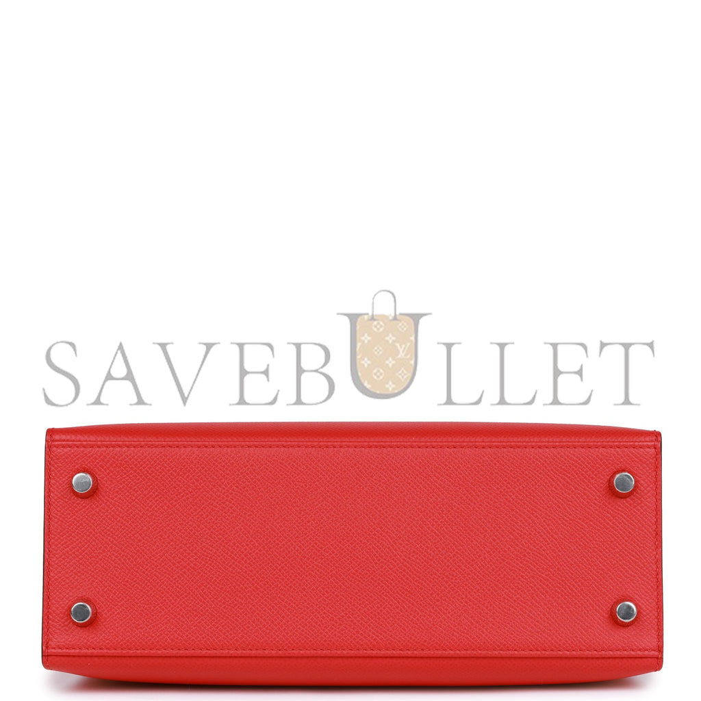 H**mes kelly sellier 25 rouge de coeur verso epsom palladium hardware  (25*17*7cm