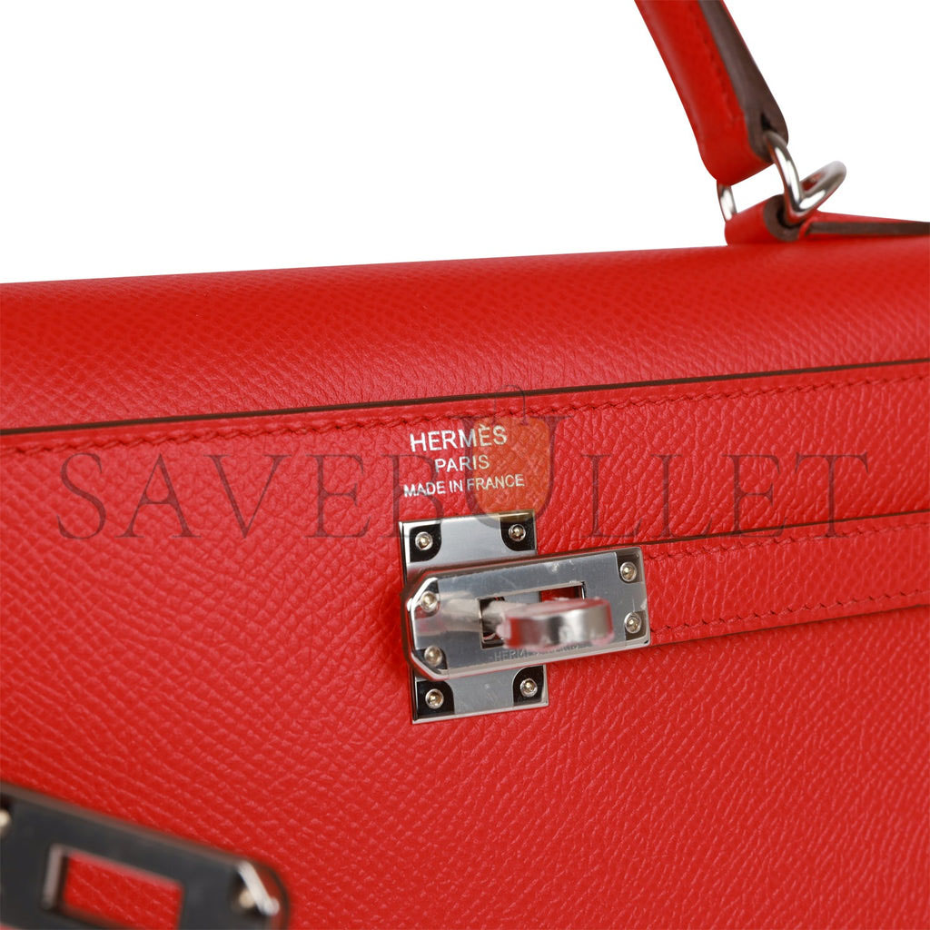 H**mes kelly sellier 25 rouge de coeur verso epsom palladium hardware  (25*17*7cm