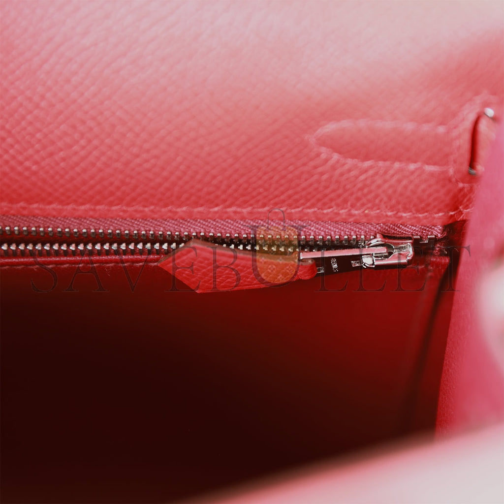 H**mes kelly sellier 25 rouge de coeur verso epsom palladium hardware  (25*17*7cm