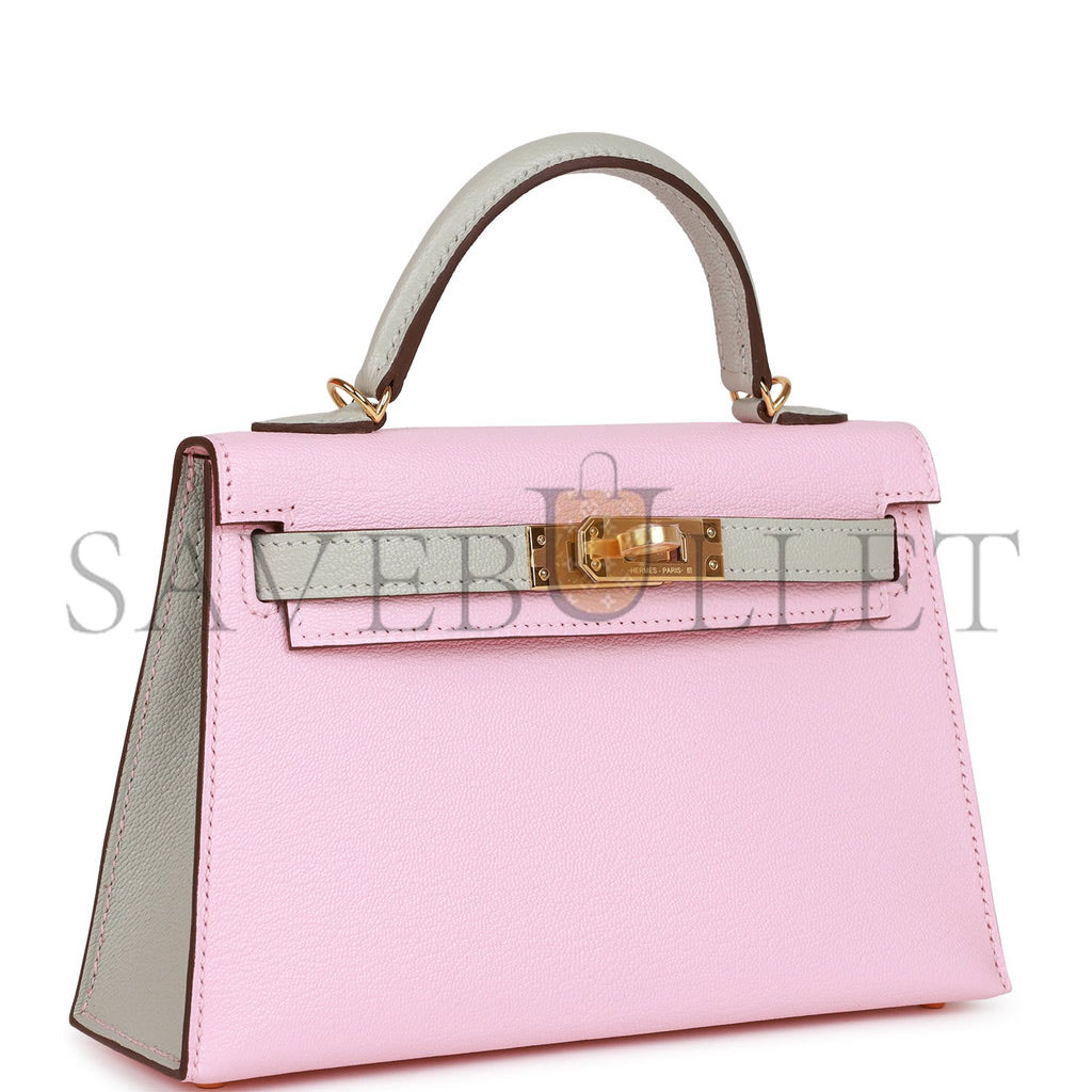 H**mes special order (hss) kelly sellier 20 rose sakura and gris perle chevre gold hardware  (19*12*5.5cm)