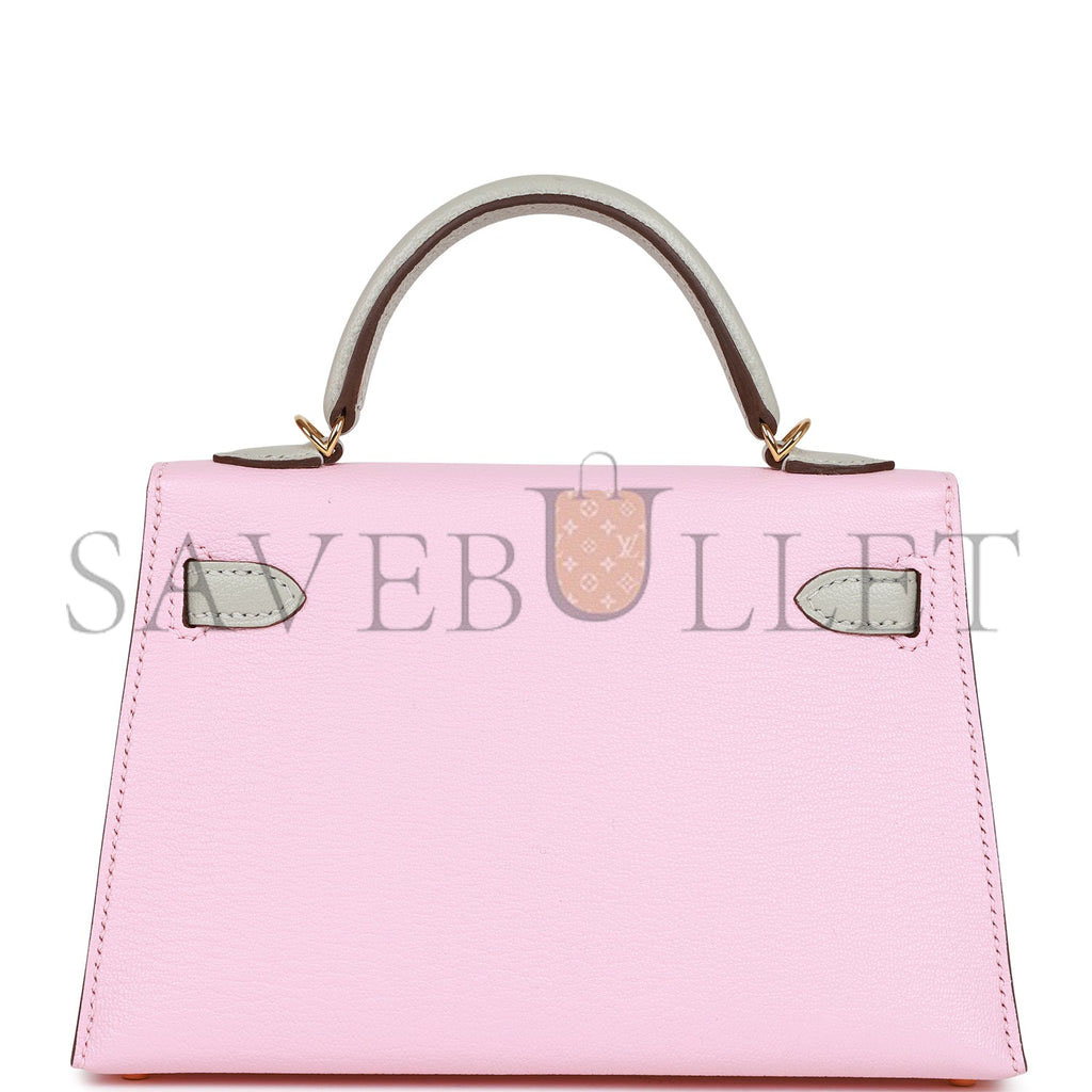 H**mes special order (hss) kelly sellier 20 rose sakura and gris perle chevre gold hardware  (19*12*5.5cm)