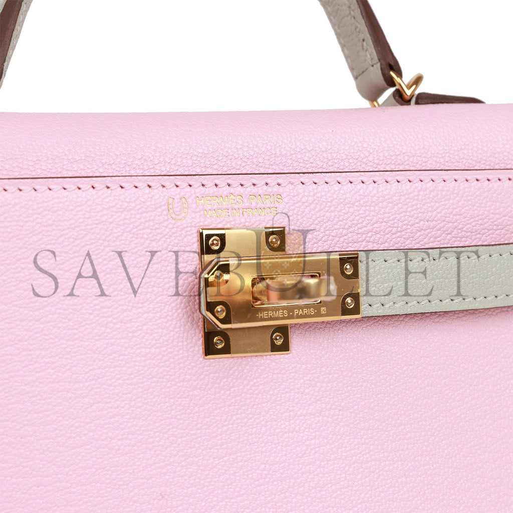 H**mes special order (hss) kelly sellier 20 rose sakura and gris perle chevre gold hardware  (19*12*5.5cm)
