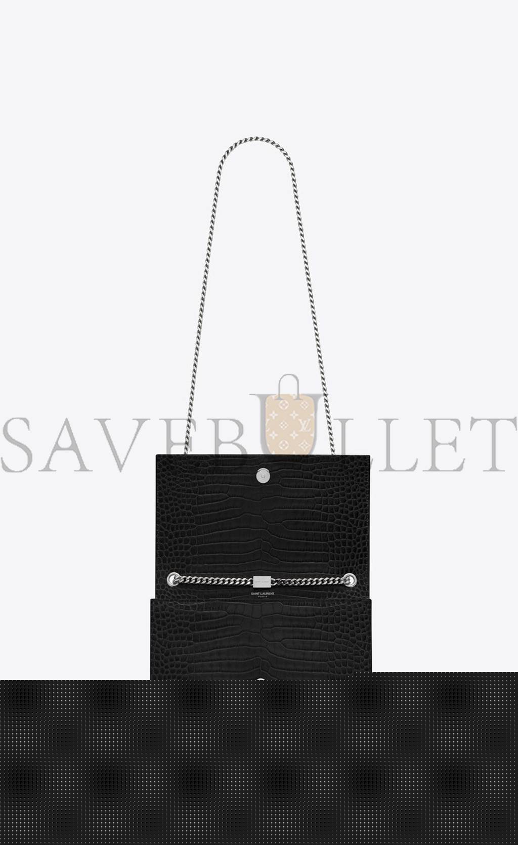 YSL KATE MEDIUM CHAIN BAG WITH TASSEL IN EMBOSSED CROCODILE SHINY LEATHER 354119DND0N1000 (24*14.5*5.5cm)
