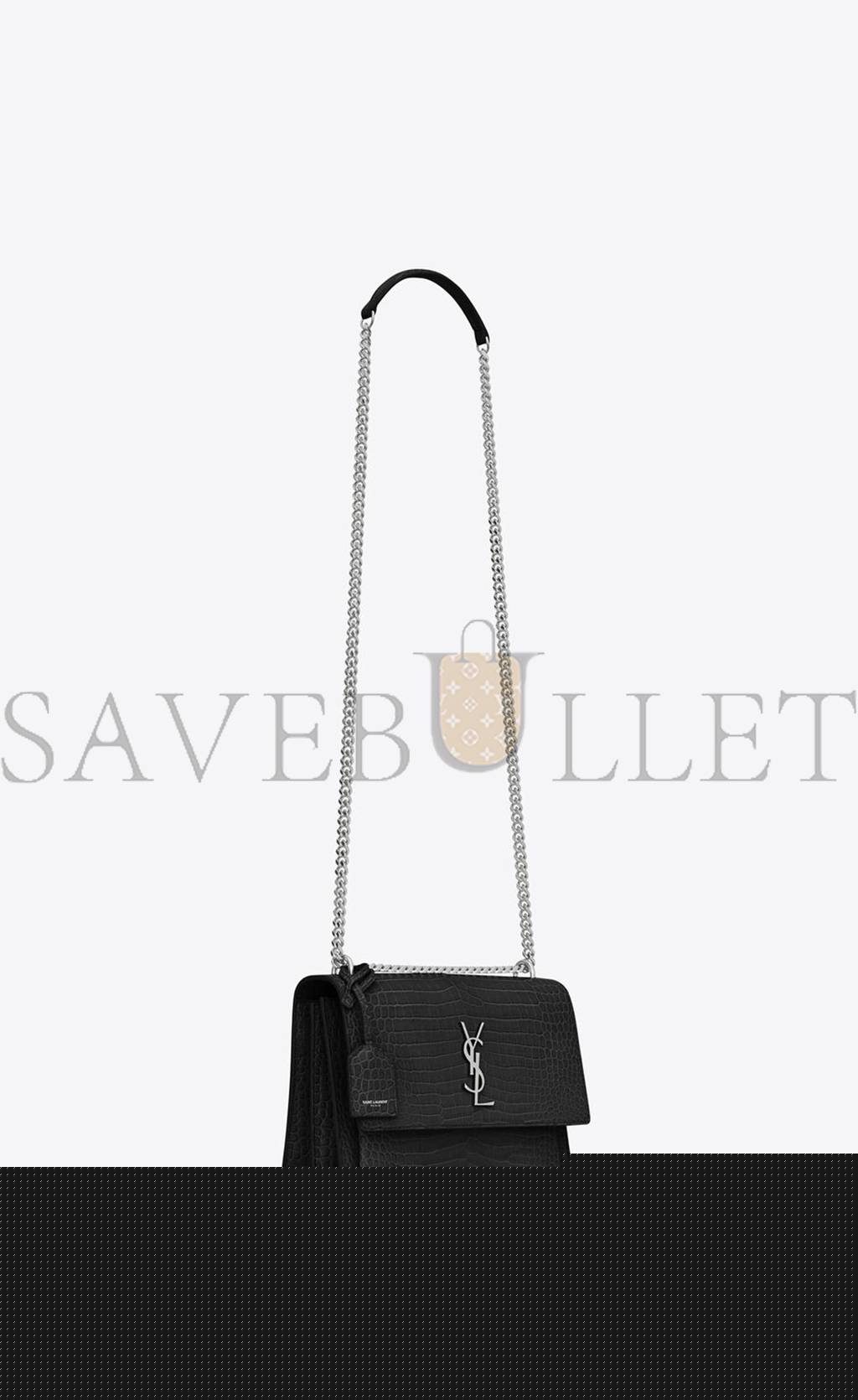 YSL SUNSET MEDIUM CHAIN GAB IN CROCODILE-EMBOSSED SHINY LEATHER 442906DND0N1000 (22*16*6.5cm)