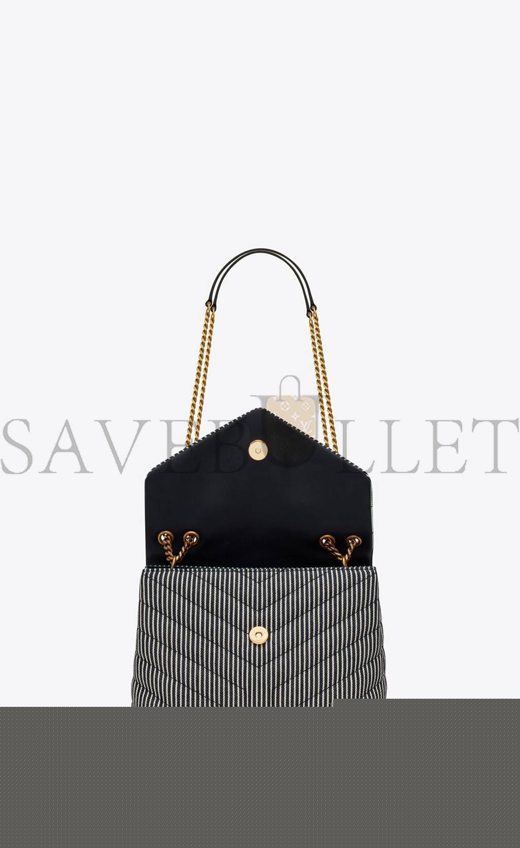 YSL LOULOU SMALL CHAIN BAG IN QUILTED STRIPED DENIM 494699FAA7G4165 (23*17*9cm)