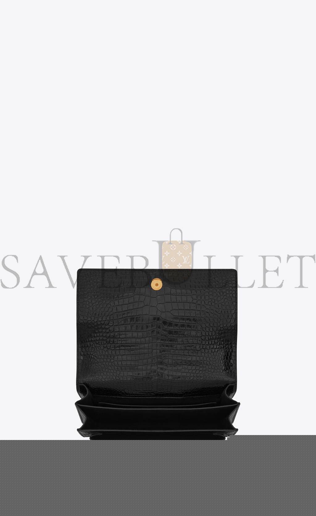 YSL SUNSET LARGE CHAIN BAG IN CROCODILE-EMBOSSED SHINY LEATHER 498779DND0J1000 (27*18*8cm)