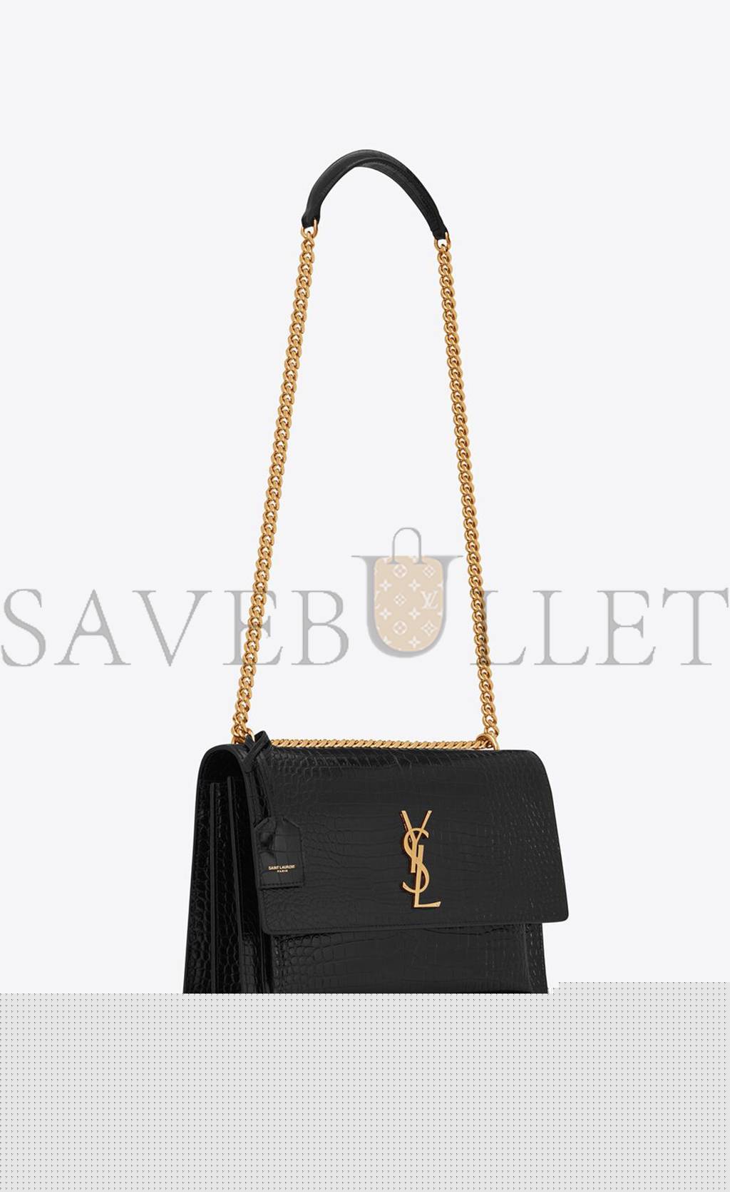 YSL SUNSET LARGE CHAIN BAG IN CROCODILE-EMBOSSED SHINY LEATHER 498779DND0J1000 (27*18*8cm)