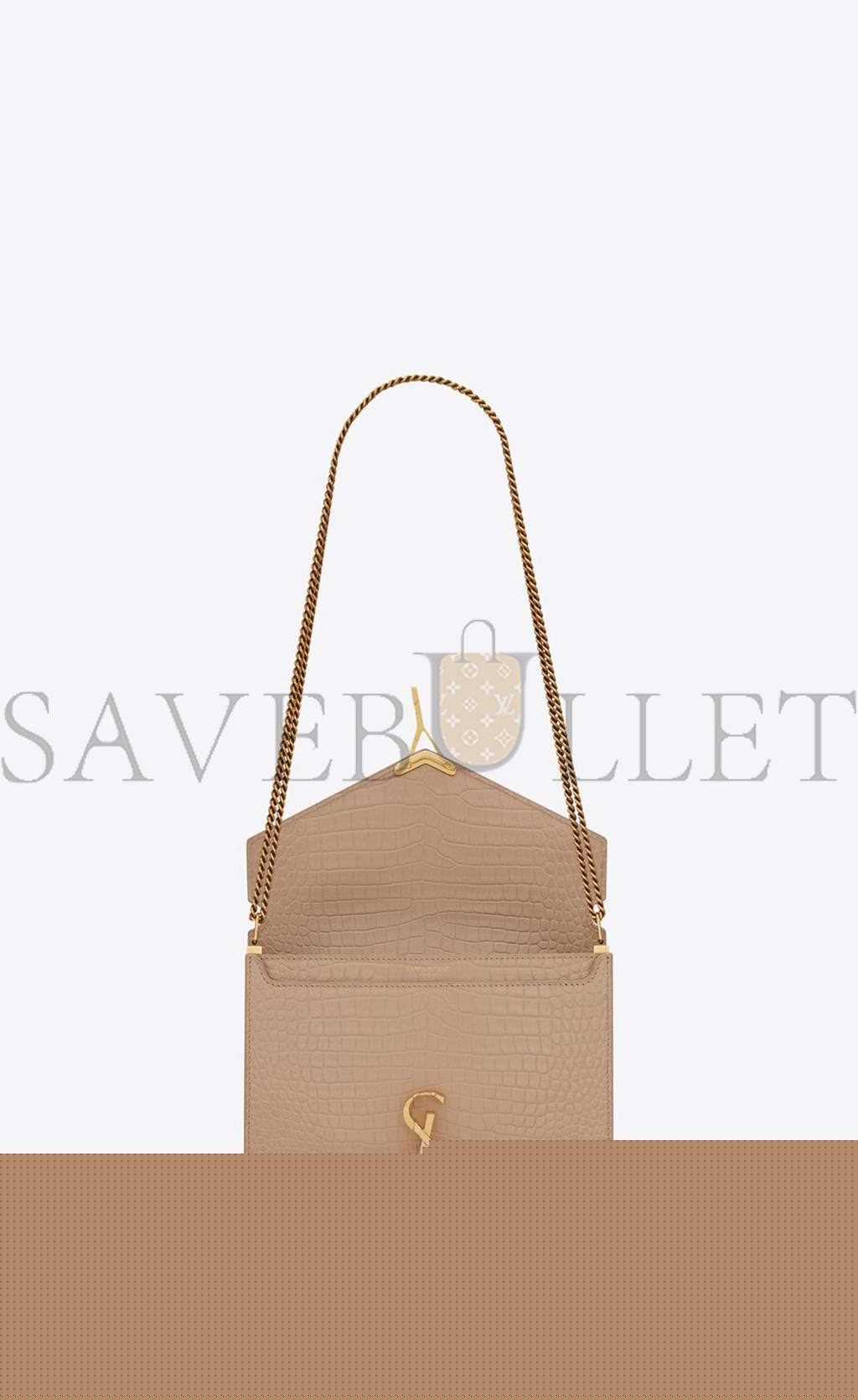 YSL CASSANDRA MEDIUM CHAIN BAG IN CROCODILE-EMBOSSED SHINY LEATHER 532750DND0J2721 (22*16.5*5.5cm)