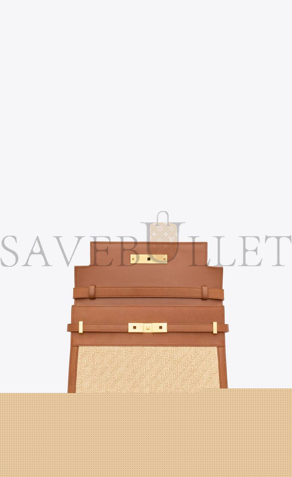 YSL MANHATTAN SHOULDER BAG IN RAFFIA AND VEGETABLE-TANNED LEATHER 579271FAA7D9783 (29*20*7.5cm)