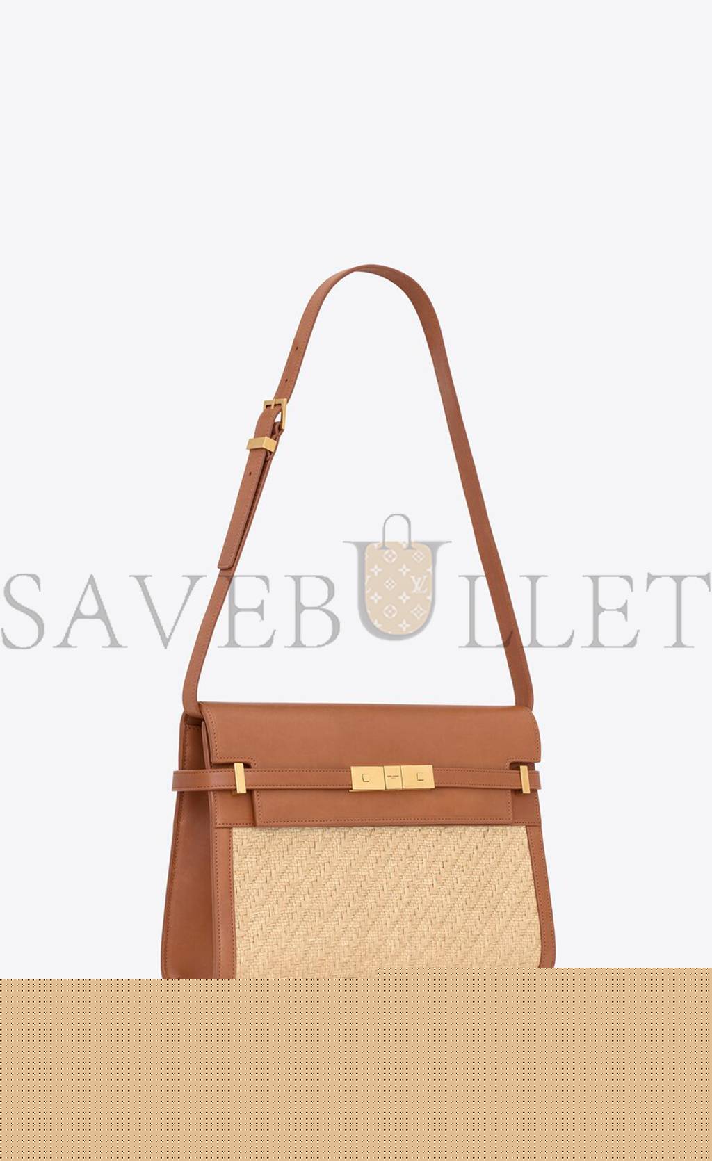 YSL MANHATTAN SHOULDER BAG IN RAFFIA AND VEGETABLE-TANNED LEATHER 579271FAA7D9783 (29*20*7.5cm)
