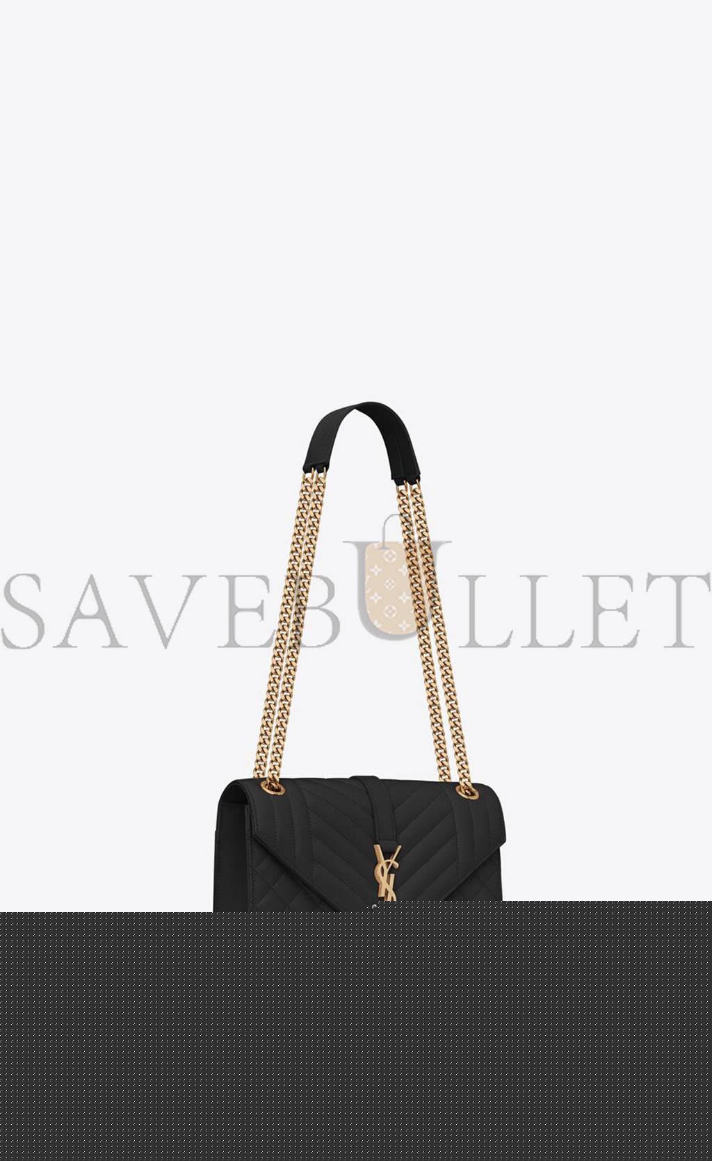 YSL ENVELOPE MEDIUM CHAIN BAG IN MIX MATELASS&EACUTE; GRAIN DE POUDRE EMBOSSED LEATHER 600185BOW911000 (24*17.5*6cm)