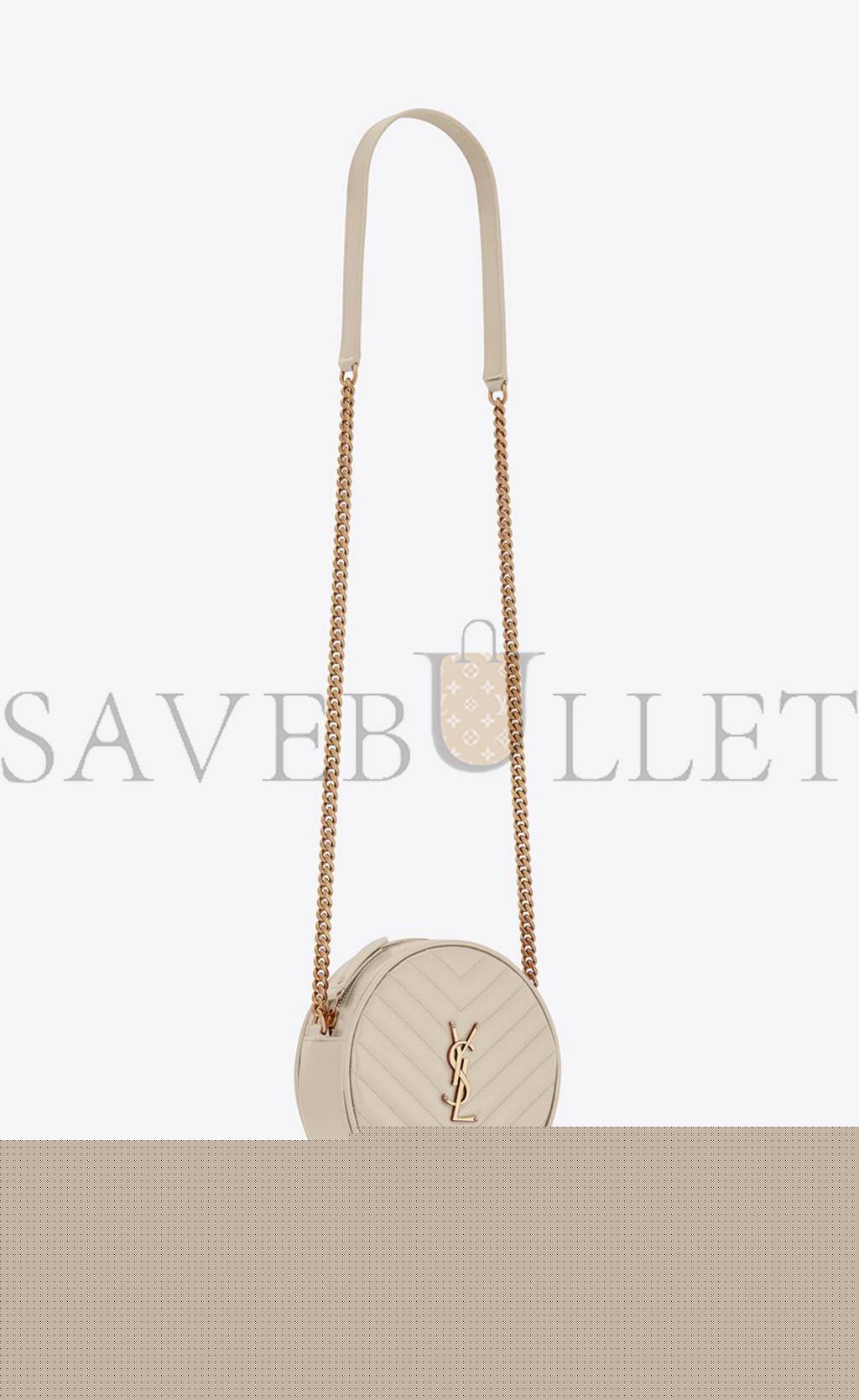 YSL VINYLE ROUND CAMERA BAG IN CHEVRON-QUILTED GRAIN DE POUDRE EMBOSSED LEATHER 6104361GF079207 (17*17*5.5cm)
