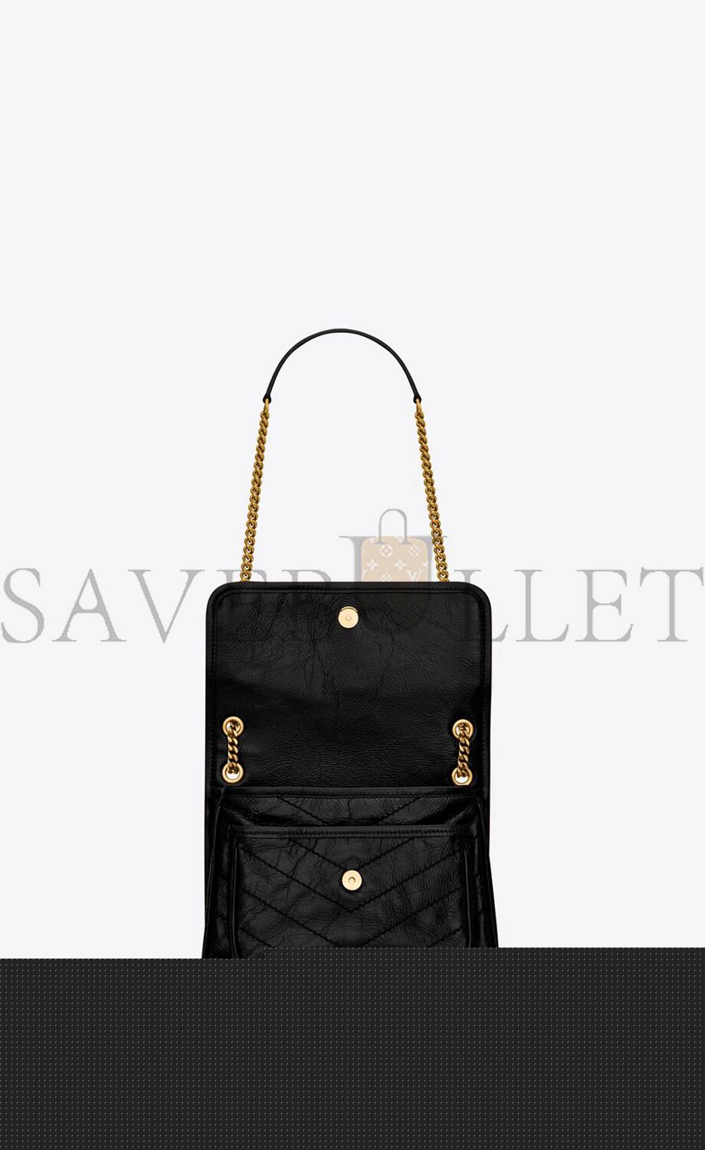 YSL NIKI BABY CHAIN BAG IN CRINKLED VINTAGE LEATHER 6331600EN071000 (21*16*7.5cm)