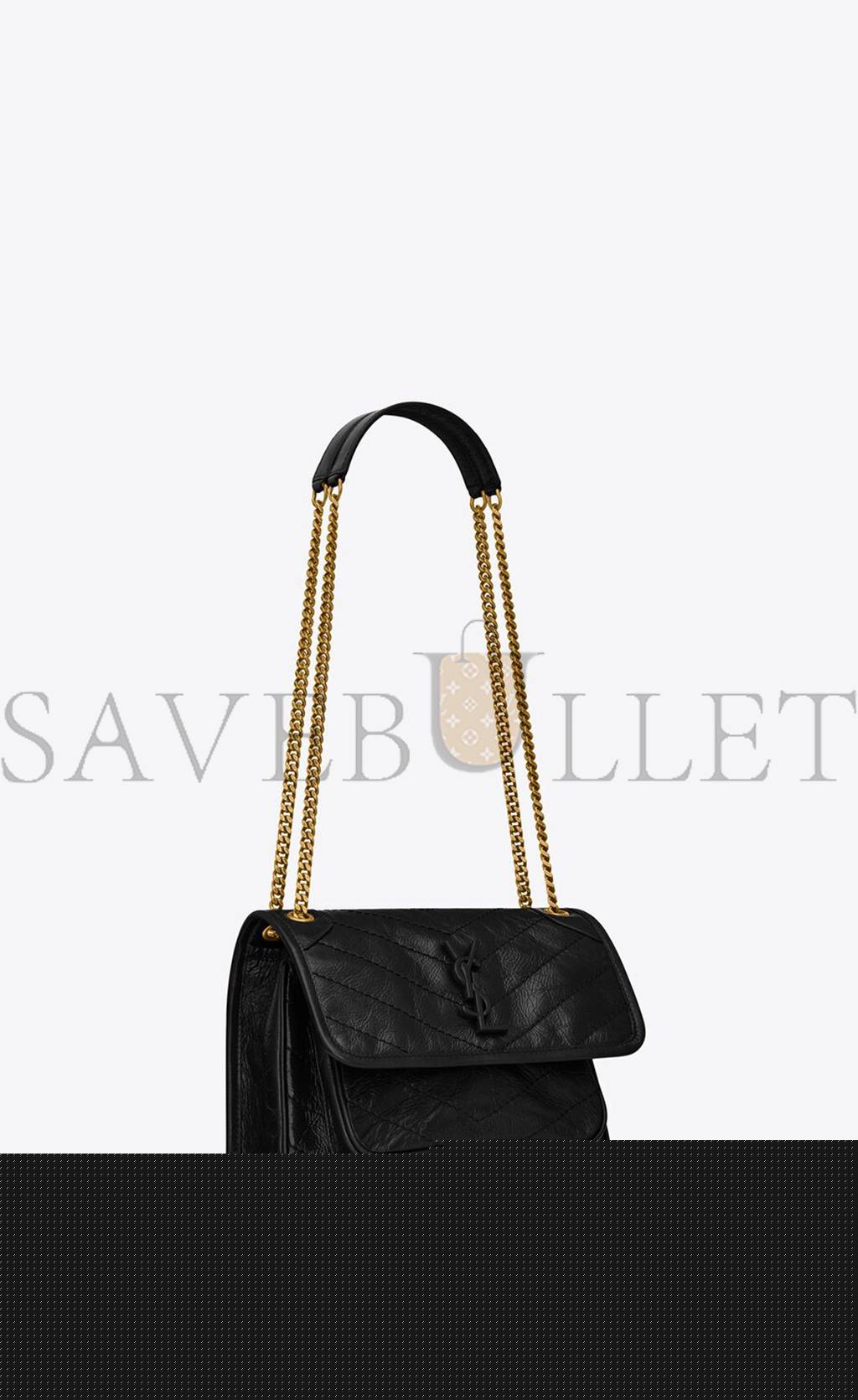 YSL NIKI BABY CHAIN BAG IN CRINKLED VINTAGE LEATHER 6331600EN071000 (21*16*7.5cm)